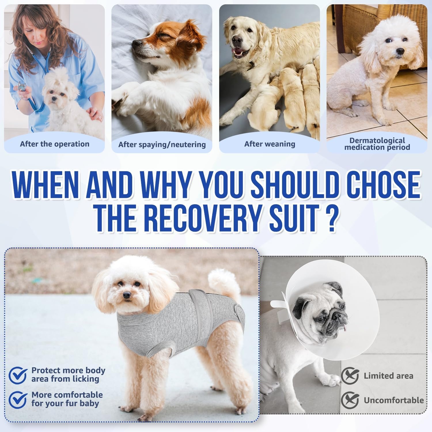 image:imageSlowTon Dog Surgery Recovery Suit Zipper On Dog Onesies After Surgery for Female Male Dogs Abdominal Wounds Bandages ConeECollar Alternative Surgical Body Suit AntiLicking PinkTie DyeS1Grey 95 Cotton 5 Spandex