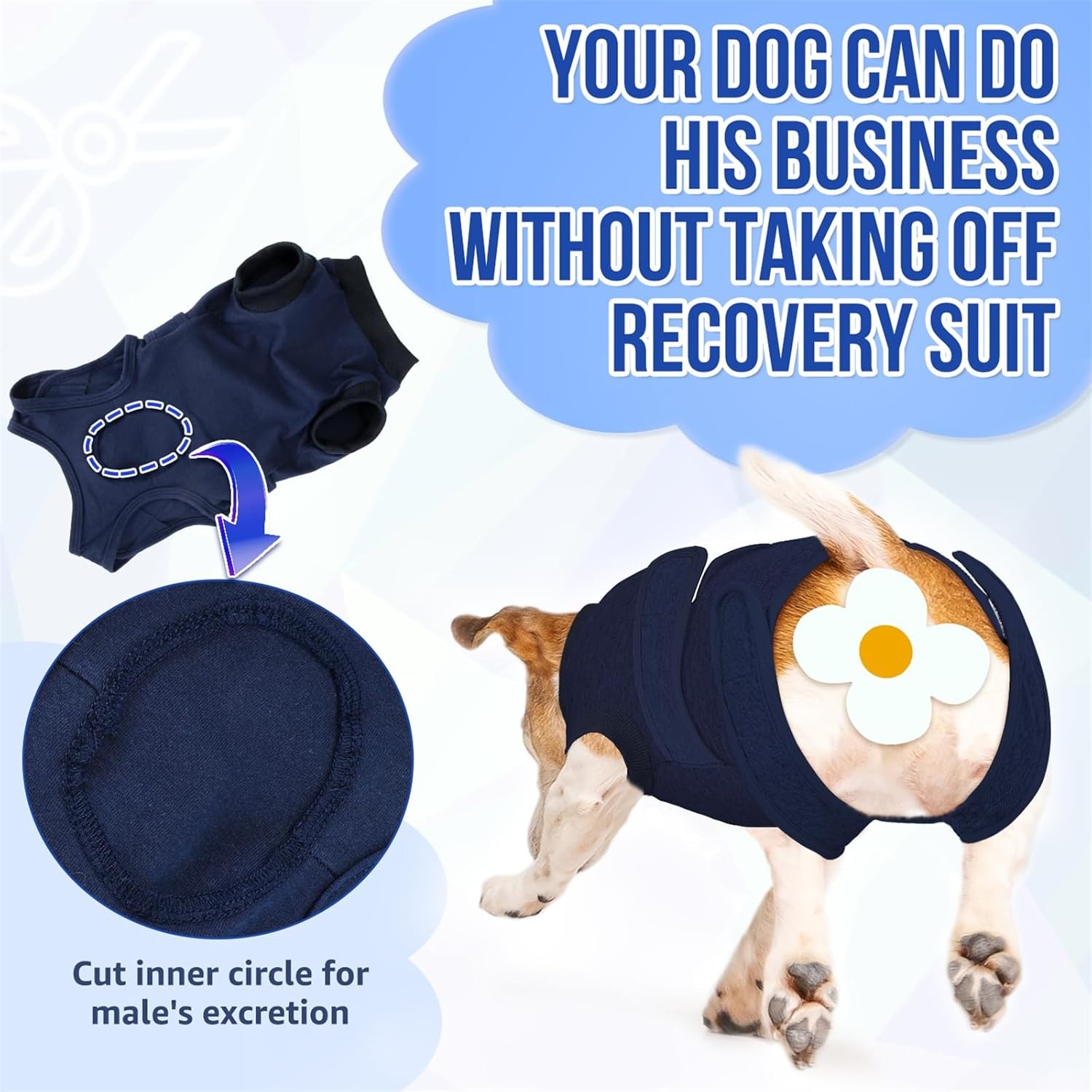 image:imageSlowTon Dog Surgery Recovery Suit Zipper On Dog Onesies After Surgery for Female Male Dogs Abdominal Wounds Bandages ConeECollar Alternative Surgical Body Suit AntiLicking PinkTie DyeS2Dark Blue