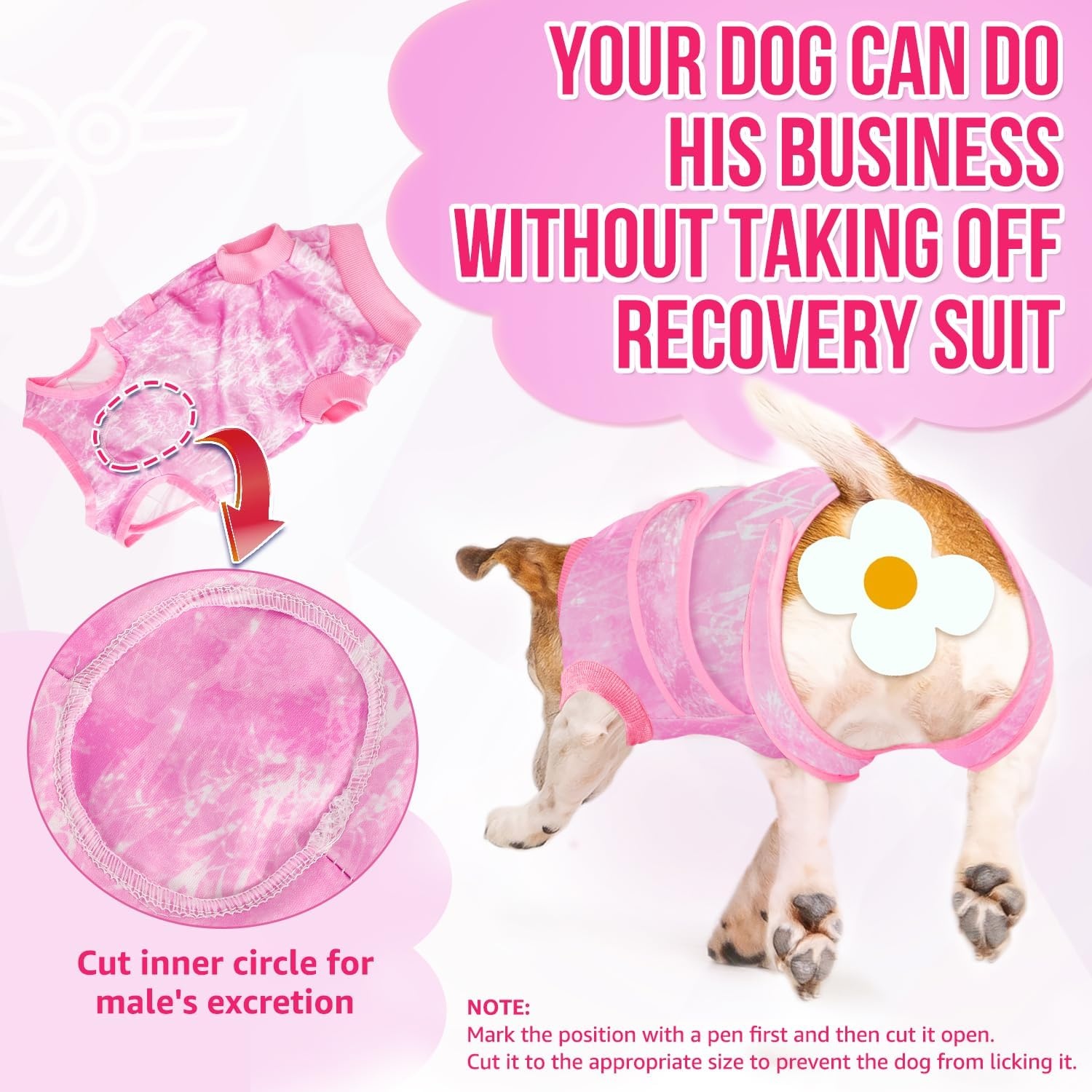 image:imageSlowTon Dog Surgery Recovery Suit Zipper On Dog Onesies After Surgery for Female Male Dogs Abdominal Wounds Bandages ConeECollar Alternative Surgical Body Suit AntiLicking PinkTie DyeS3Pink 100 Polyester