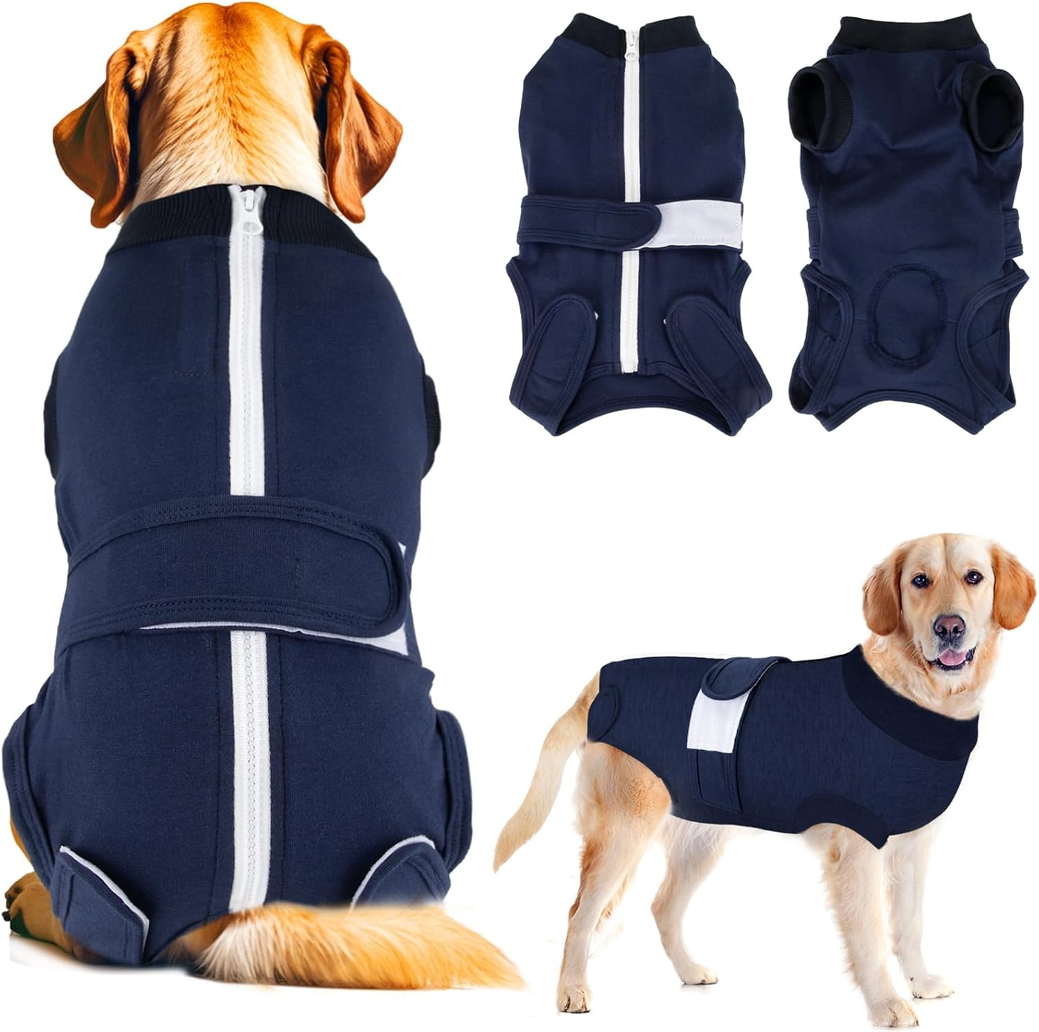 image:imageSlowTon Dog Surgery Recovery Suit Zipper On Dog Onesies After Surgery for Female Male Dogs Abdominal Wounds Bandages ConeECollar Alternative Surgical Body Suit AntiLicking PinkTie DyeS2Dark Blue