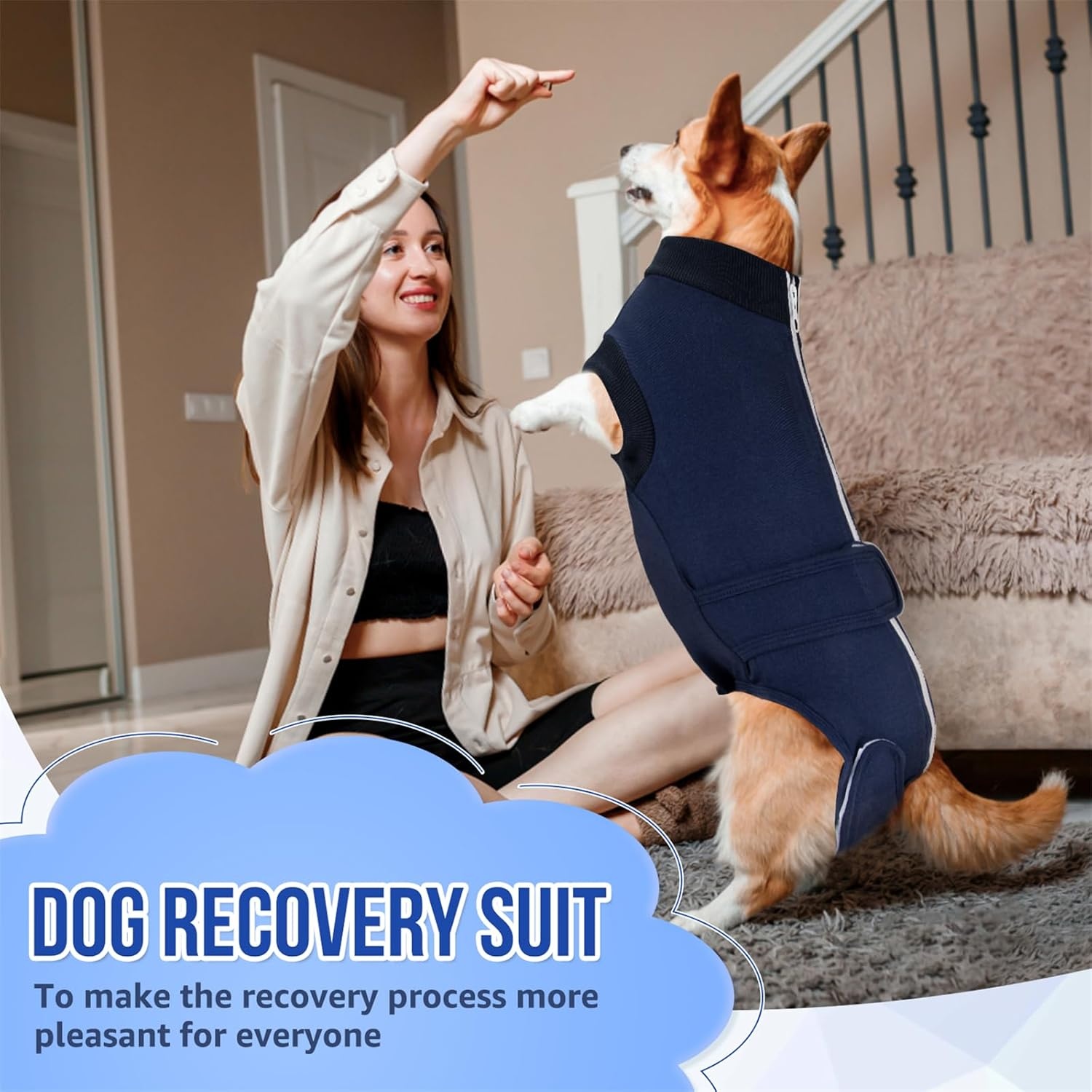 image:imageSlowTon Dog Surgery Recovery Suit Zipper On Dog Onesies After Surgery for Female Male Dogs Abdominal Wounds Bandages ConeECollar Alternative Surgical Body Suit AntiLicking PinkTie DyeS2Dark Blue