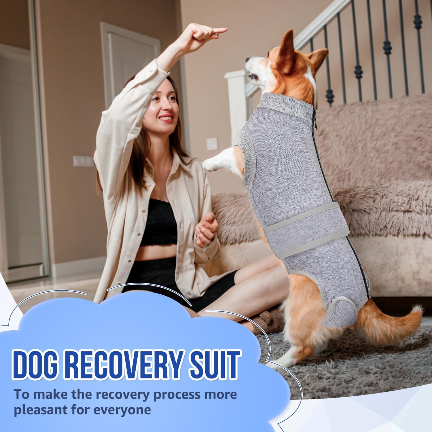 image:imageSlowTon Dog Surgery Recovery Suit Zipper On Dog Onesies After Surgery for Female Male Dogs Abdominal Wounds Bandages ConeECollar Alternative Surgical Body Suit AntiLicking PinkTie DyeS1Grey 95 Cotton 5 Spandex