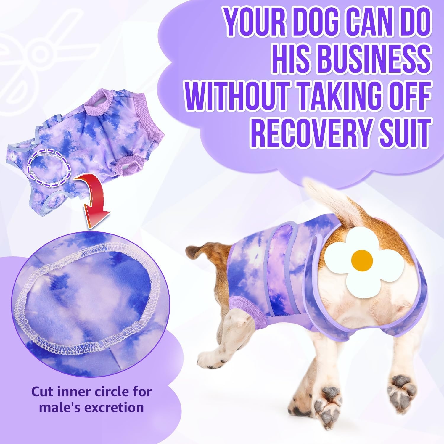 image:imageSlowTon Dog Surgery Recovery Suit Zipper On Dog Onesies After Surgery for Female Male Dogs Abdominal Wounds Bandages ConeECollar Alternative Surgical Body Suit AntiLicking PinkTie DyeS2Purple 100 Polyester