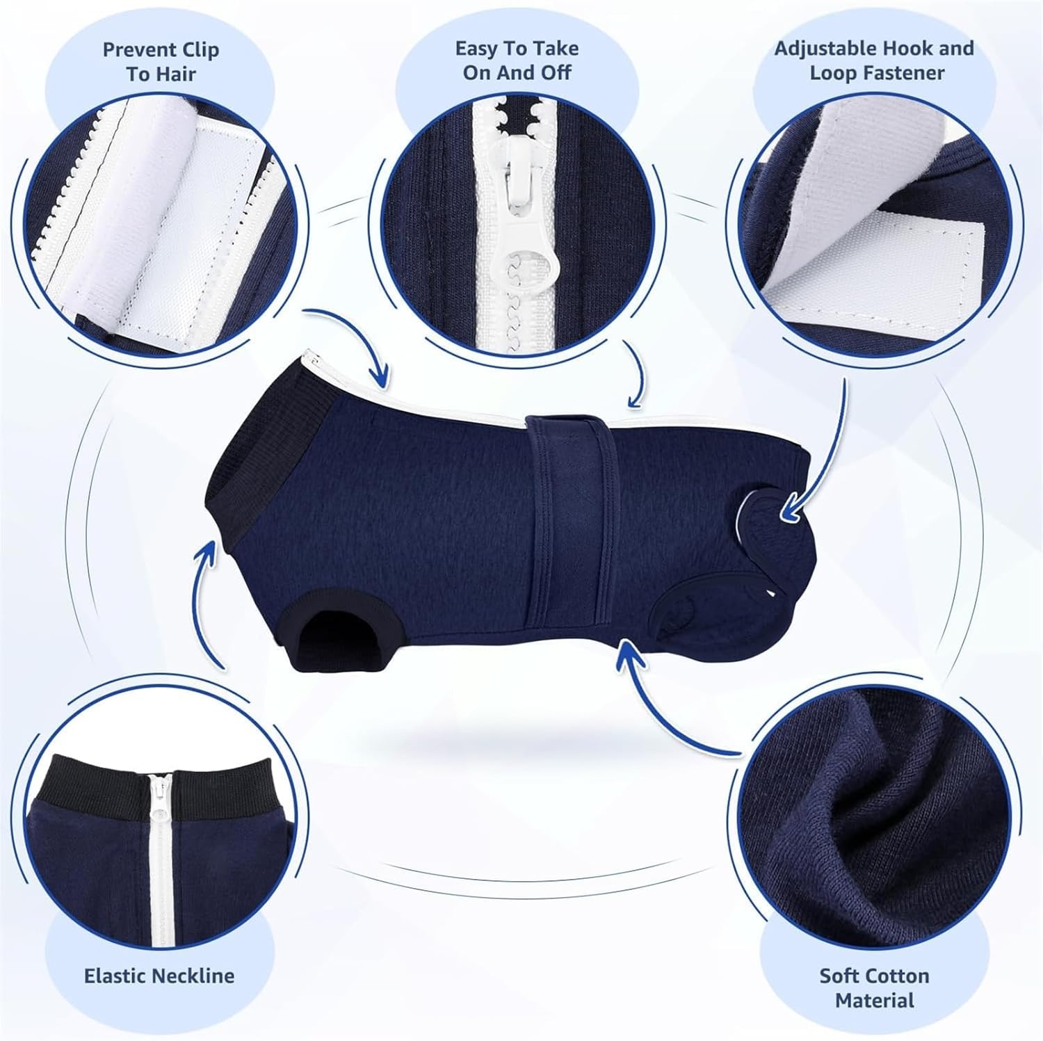 image:imageSlowTon Dog Surgery Recovery Suit Zipper On Dog Onesies After Surgery for Female Male Dogs Abdominal Wounds Bandages ConeECollar Alternative Surgical Body Suit AntiLicking PinkTie DyeS2Dark Blue