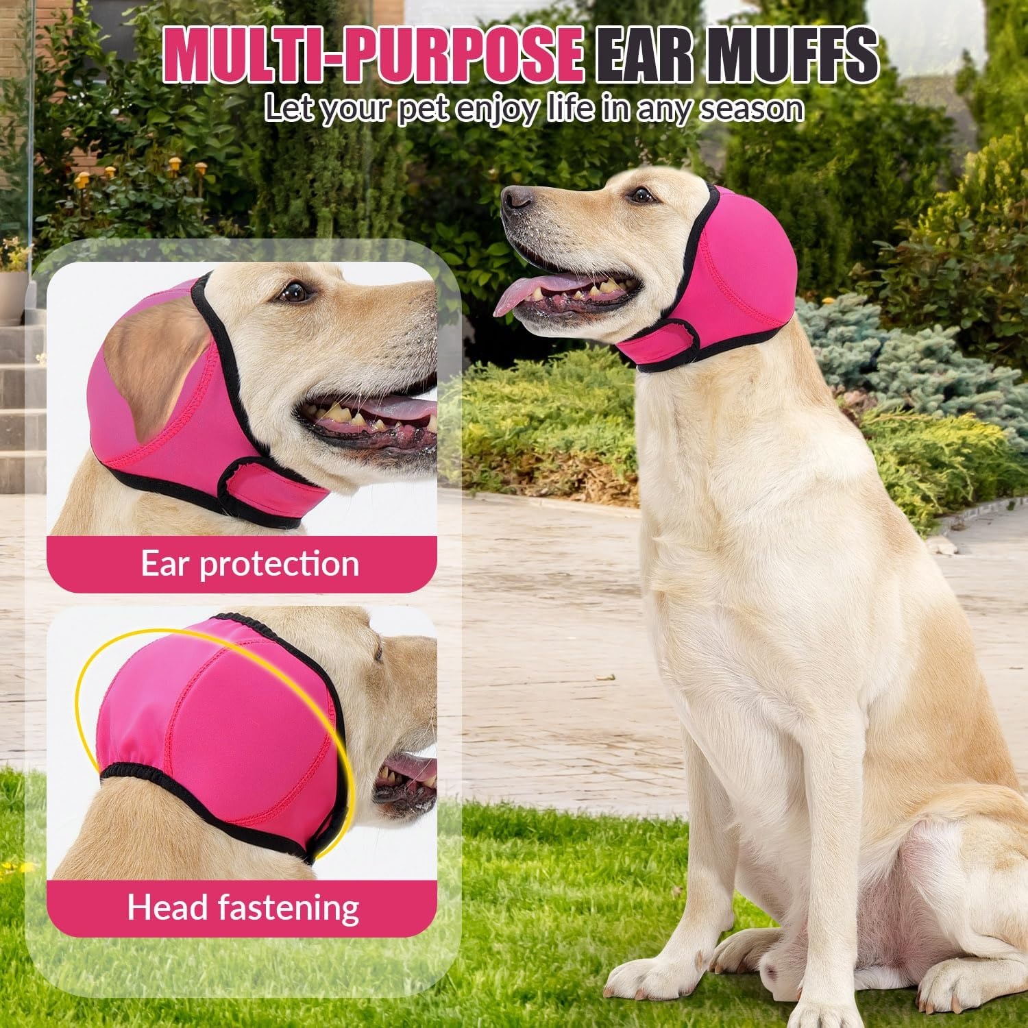 image:imageSlowTon Quiet Ears Dog Hoodie 2 Pcs Ear Wrap Dog Ear Muffs Noise Protection Anxiety Relief Dogs Hat Calming Hood Head Cover Pet Headband Dogs Ear Protector for Grooming Force Drying GreySHot Pink