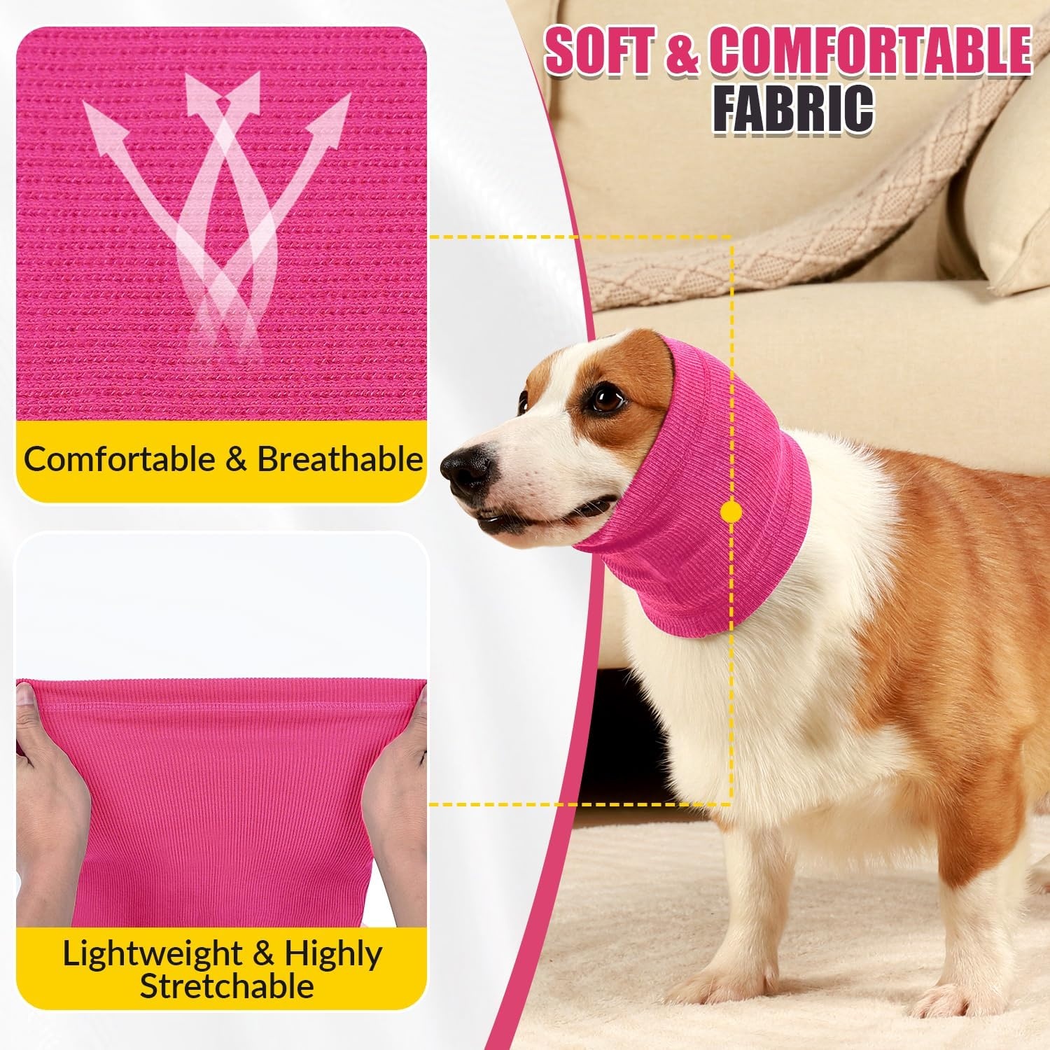 image:imageSlowTon Quiet Ears Dog Hoodie 2 Pcs Ear Wrap Dog Ear Muffs Noise Protection Anxiety Relief Dogs Hat Calming Hood Head Cover Pet Headband Dogs Ear Protector for Grooming Force Drying GreySHot Pink