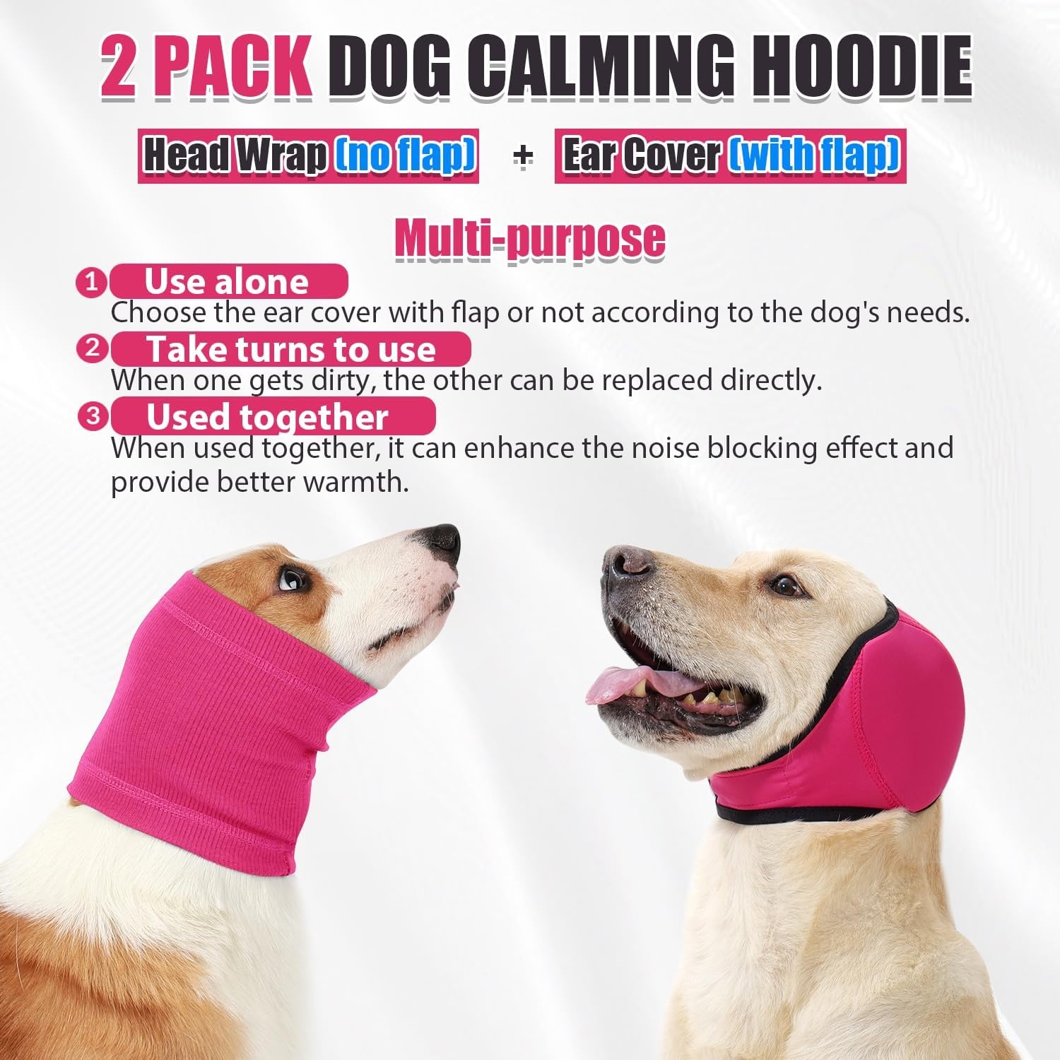 image:imageSlowTon Quiet Ears Dog Hoodie 2 Pcs Ear Wrap Dog Ear Muffs Noise Protection Anxiety Relief Dogs Hat Calming Hood Head Cover Pet Headband Dogs Ear Protector for Grooming Force Drying GreySHot Pink