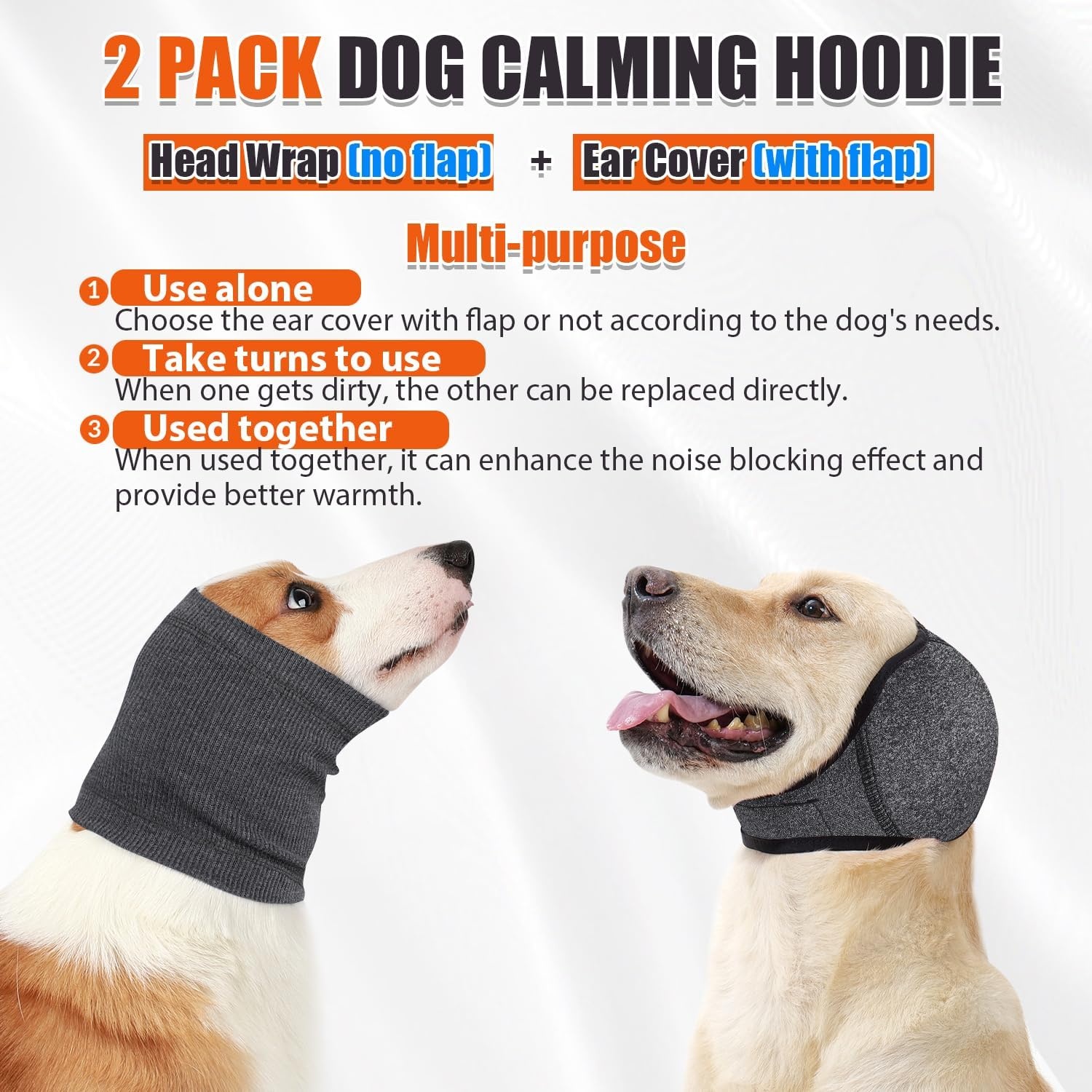 image:imageSlowTon Quiet Ears Dog Hoodie 2 Pcs Ear Wrap Dog Ear Muffs Noise Protection Anxiety Relief Dogs Hat Calming Hood Head Cover Pet Headband Dogs Ear Protector for Grooming Force Drying GreySGrey 2 Pieces