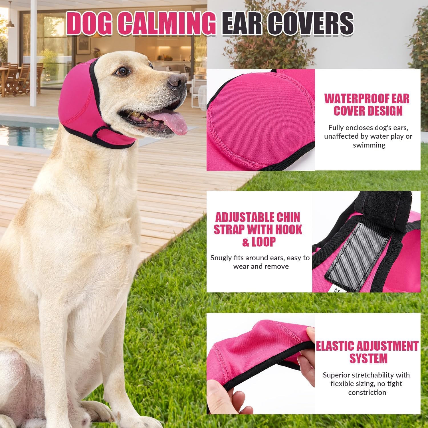 image:imageSlowTon Quiet Ears Dog Hoodie 2 Pcs Ear Wrap Dog Ear Muffs Noise Protection Anxiety Relief Dogs Hat Calming Hood Head Cover Pet Headband Dogs Ear Protector for Grooming Force Drying GreySHot Pink