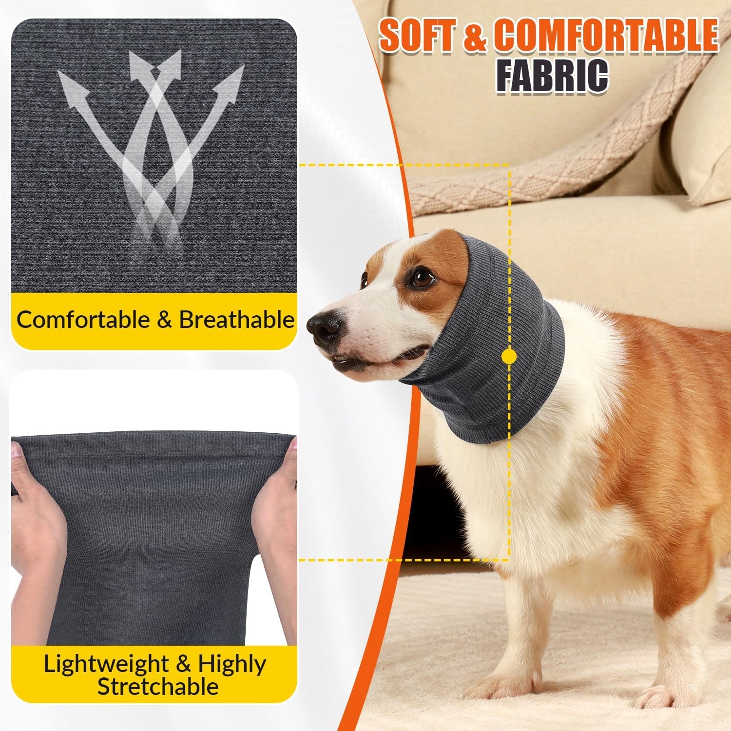 image:imageSlowTon Quiet Ears Dog Hoodie 2 Pcs Ear Wrap Dog Ear Muffs Noise Protection Anxiety Relief Dogs Hat Calming Hood Head Cover Pet Headband Dogs Ear Protector for Grooming Force Drying GreySGrey 2 Pieces