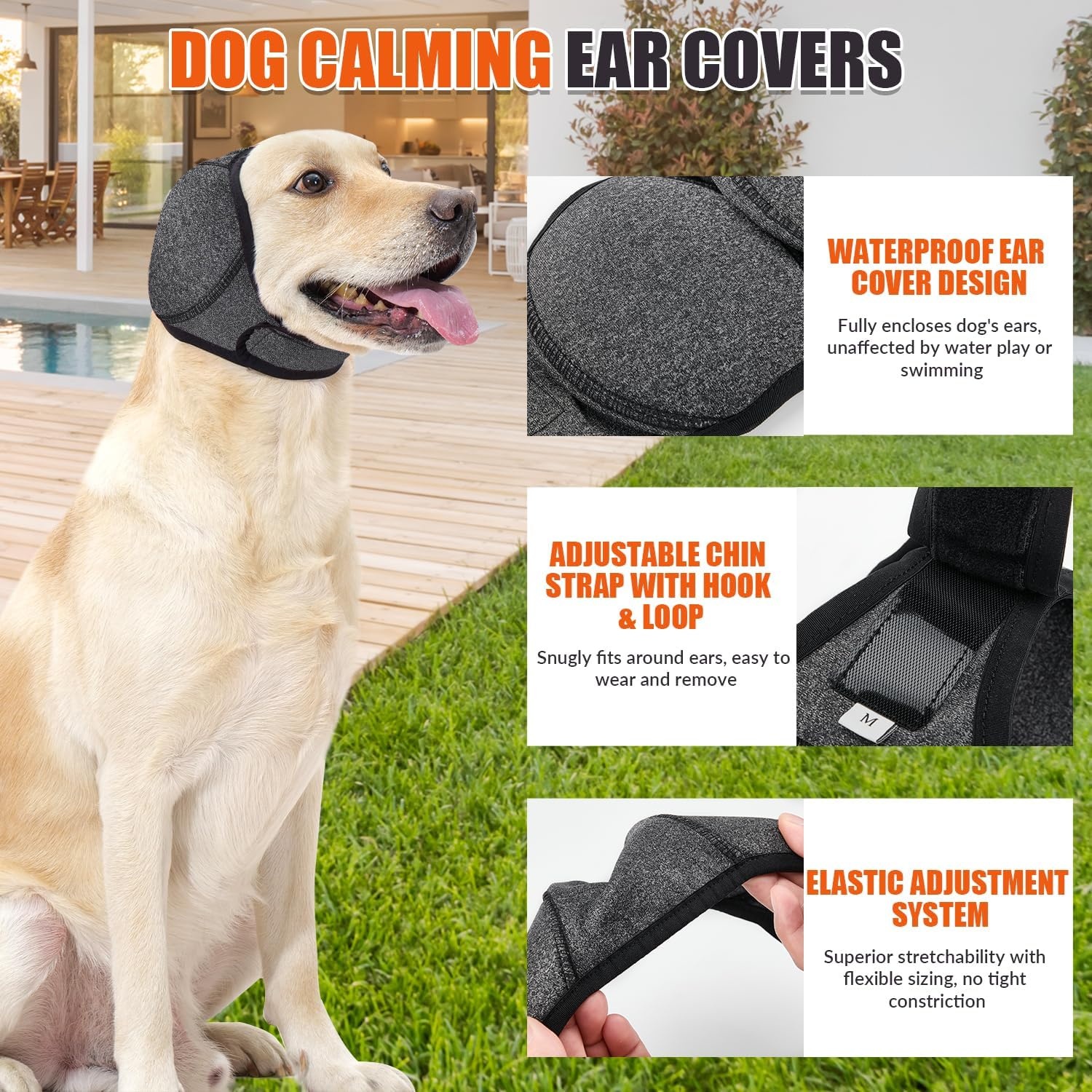 image:imageSlowTon Quiet Ears Dog Hoodie 2 Pcs Ear Wrap Dog Ear Muffs Noise Protection Anxiety Relief Dogs Hat Calming Hood Head Cover Pet Headband Dogs Ear Protector for Grooming Force Drying GreySGrey 2 Pieces
