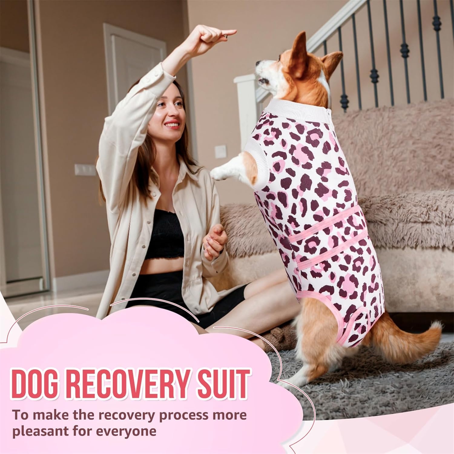 image:imageSlowTon Recovery Suit for Dogs Dog Surgery Suit Female Spay Male Neuter Dog Surgery Recovery Suit with Zipper Pet Surgical Onesies Bodysuit Abdominal Wound Bandages Pink Leopard S1Pink Leopard