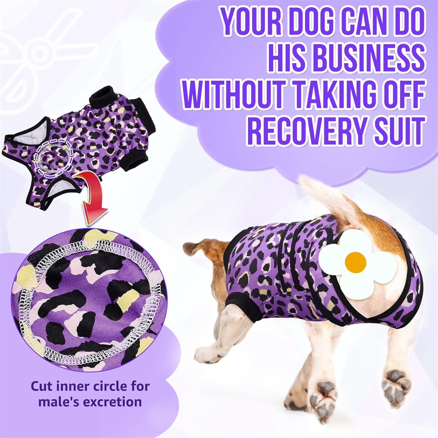 image:imageSlowTon Recovery Suit for Dogs Dog Surgery Suit Female Spay Male Neuter Dog Surgery Recovery Suit with Zipper Pet Surgical Onesies Bodysuit Abdominal Wound Bandages Pink Leopard S2Purple Leopard