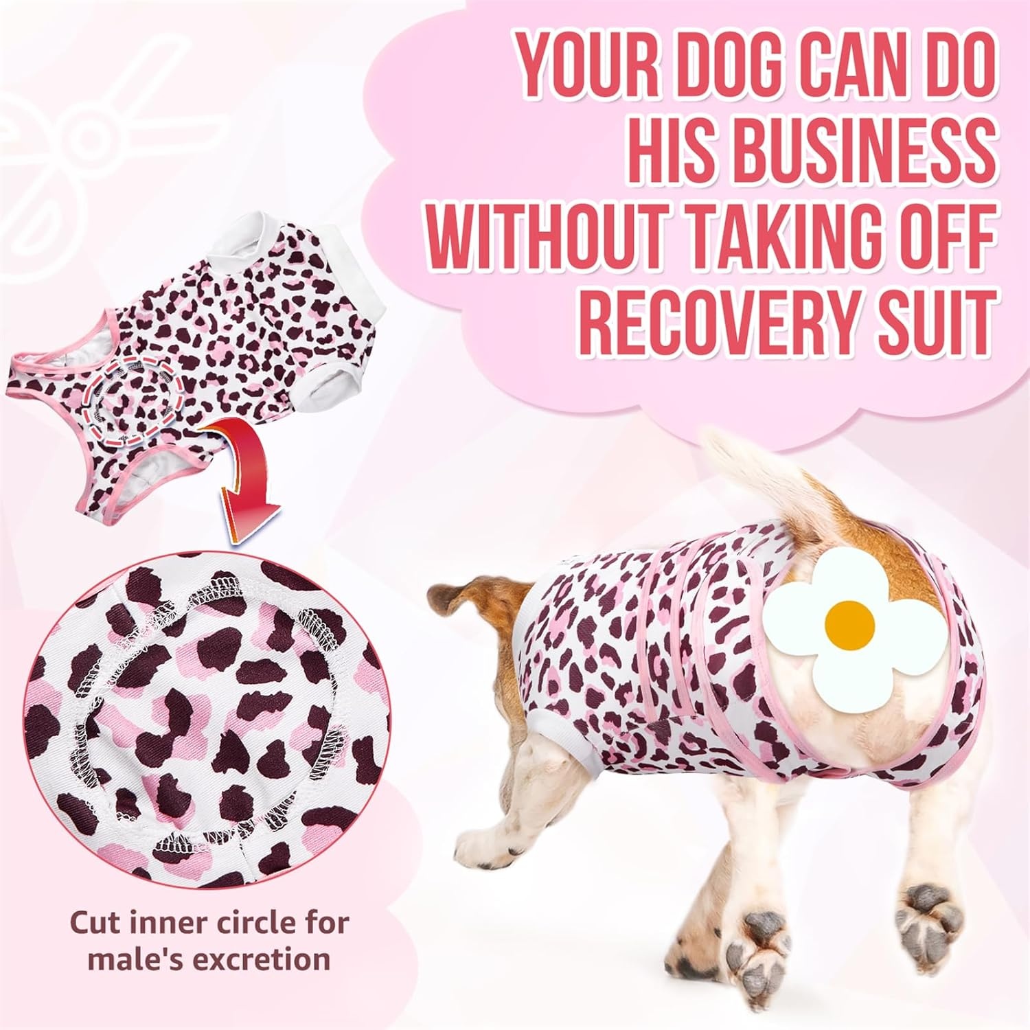 image:imageSlowTon Recovery Suit for Dogs Dog Surgery Suit Female Spay Male Neuter Dog Surgery Recovery Suit with Zipper Pet Surgical Onesies Bodysuit Abdominal Wound Bandages Pink Leopard S1Pink Leopard