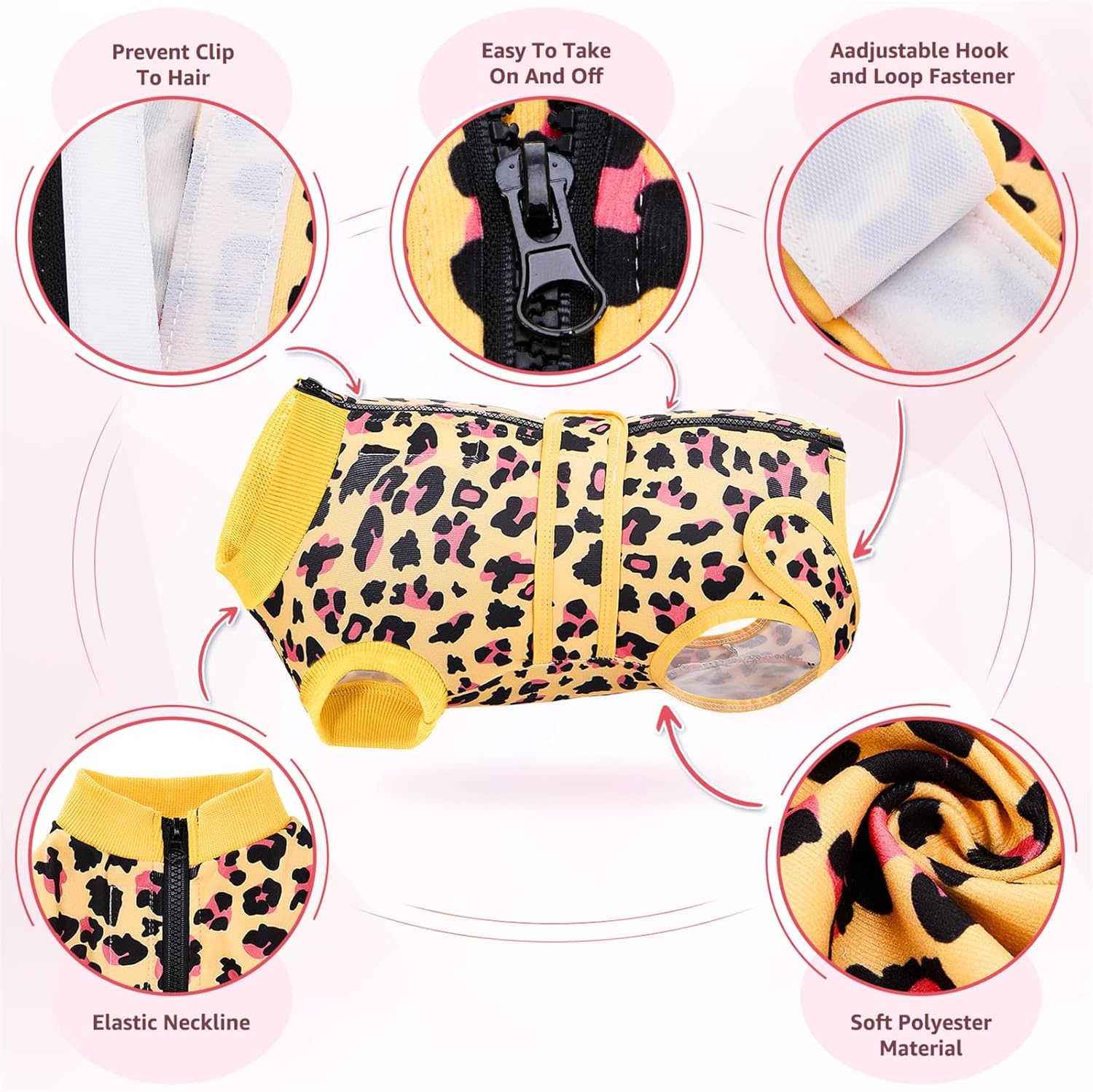 image:imageSlowTon Recovery Suit for Dogs Dog Surgery Suit Female Spay Male Neuter Dog Surgery Recovery Suit with Zipper Pet Surgical Onesies Bodysuit Abdominal Wound Bandages Pink Leopard S3Yellow Leopard