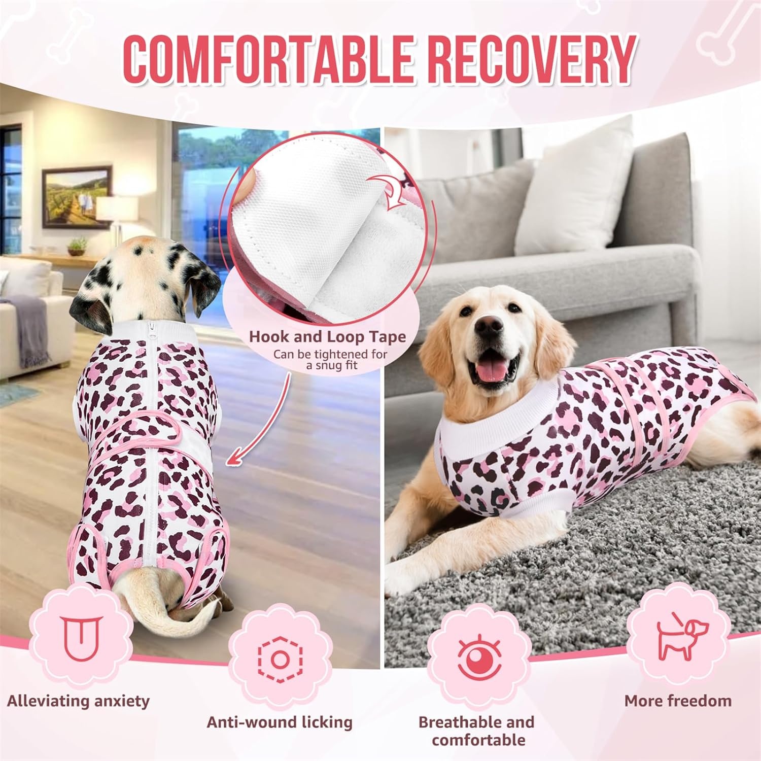 image:imageSlowTon Recovery Suit for Dogs Dog Surgery Suit Female Spay Male Neuter Dog Surgery Recovery Suit with Zipper Pet Surgical Onesies Bodysuit Abdominal Wound Bandages Pink Leopard S1Pink Leopard