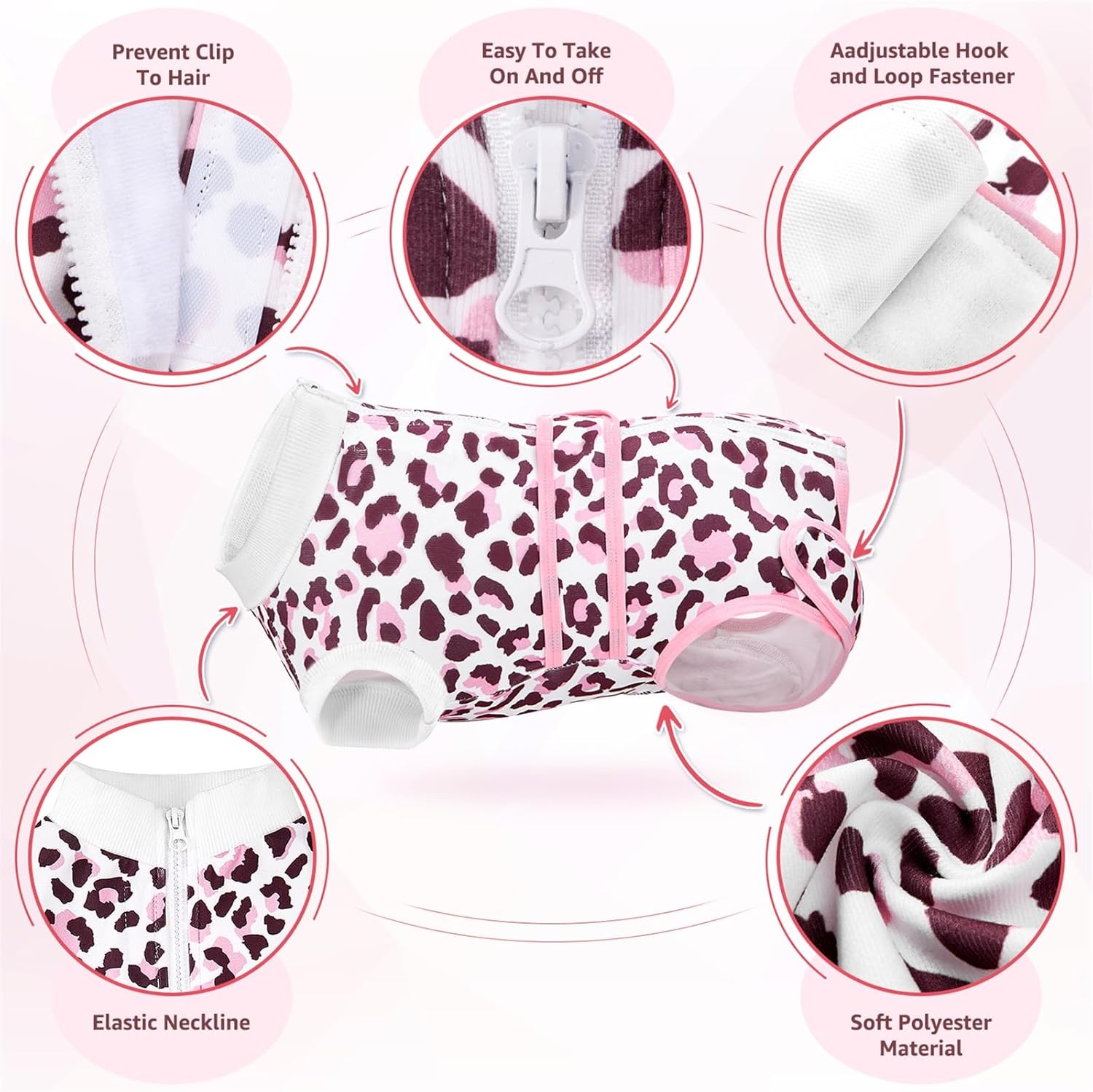 image:imageSlowTon Recovery Suit for Dogs Dog Surgery Suit Female Spay Male Neuter Dog Surgery Recovery Suit with Zipper Pet Surgical Onesies Bodysuit Abdominal Wound Bandages Pink Leopard S1Pink Leopard
