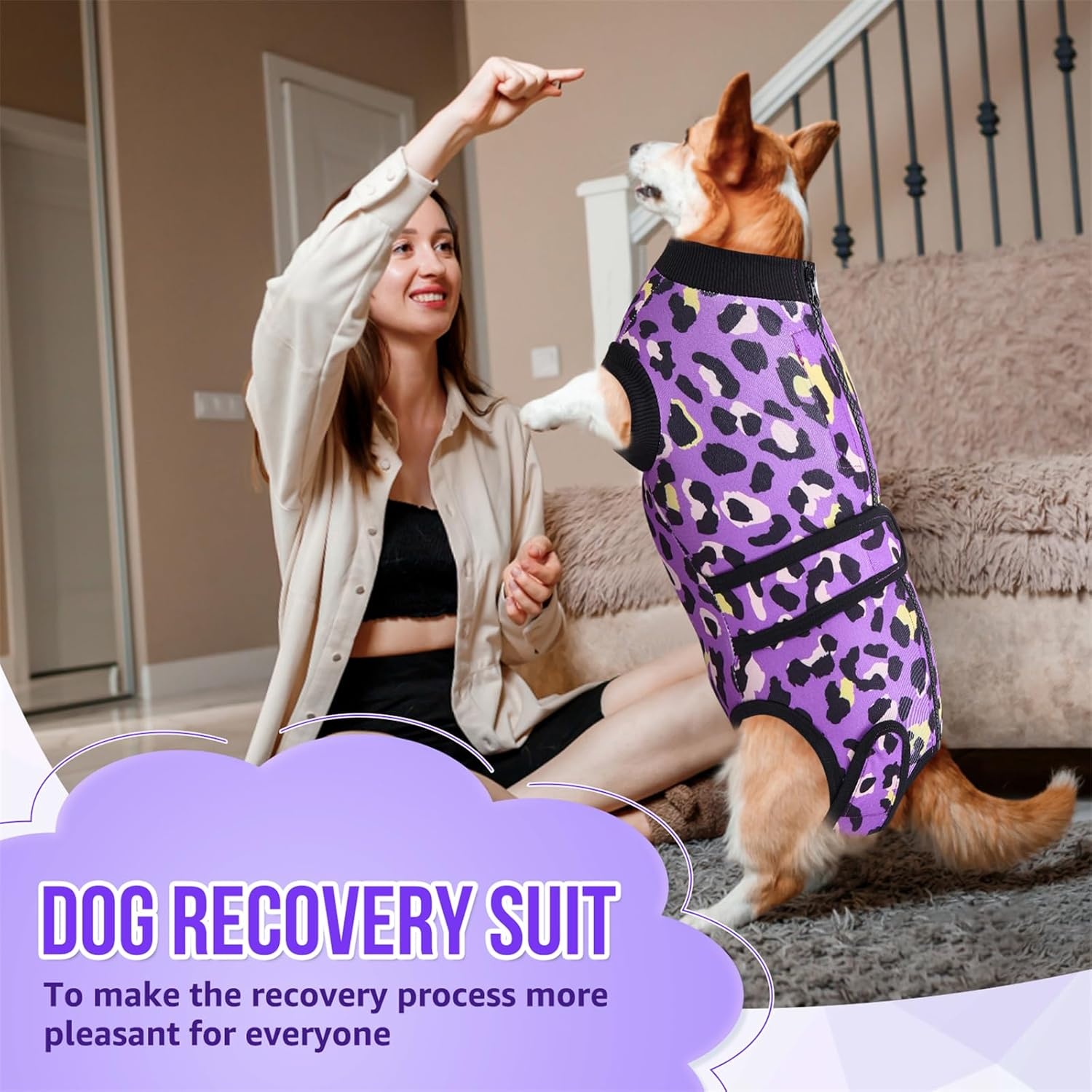 image:imageSlowTon Recovery Suit for Dogs Dog Surgery Suit Female Spay Male Neuter Dog Surgery Recovery Suit with Zipper Pet Surgical Onesies Bodysuit Abdominal Wound Bandages Pink Leopard S2Purple Leopard