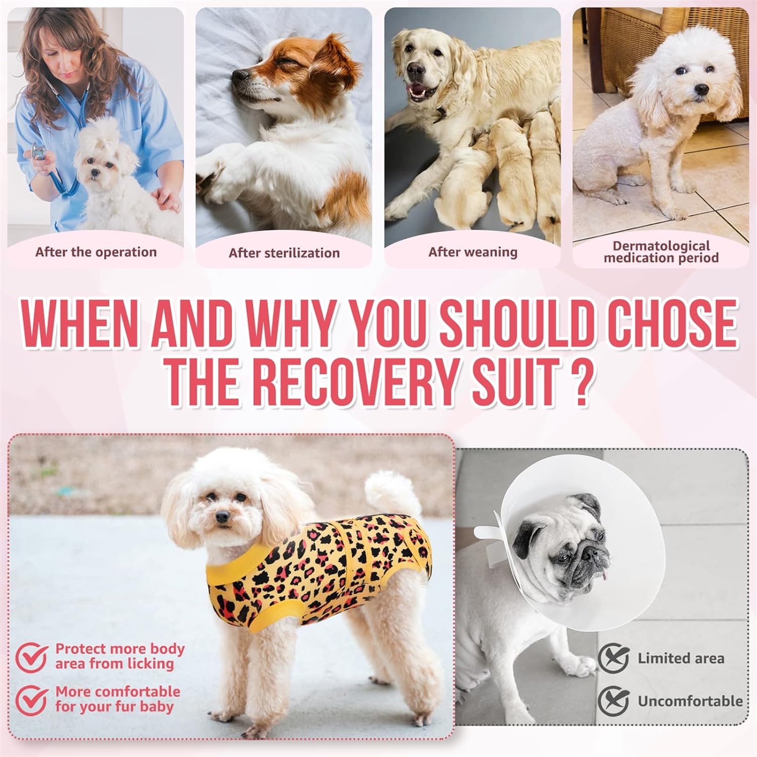 image:imageSlowTon Recovery Suit for Dogs Dog Surgery Suit Female Spay Male Neuter Dog Surgery Recovery Suit with Zipper Pet Surgical Onesies Bodysuit Abdominal Wound Bandages Pink Leopard S3Yellow Leopard