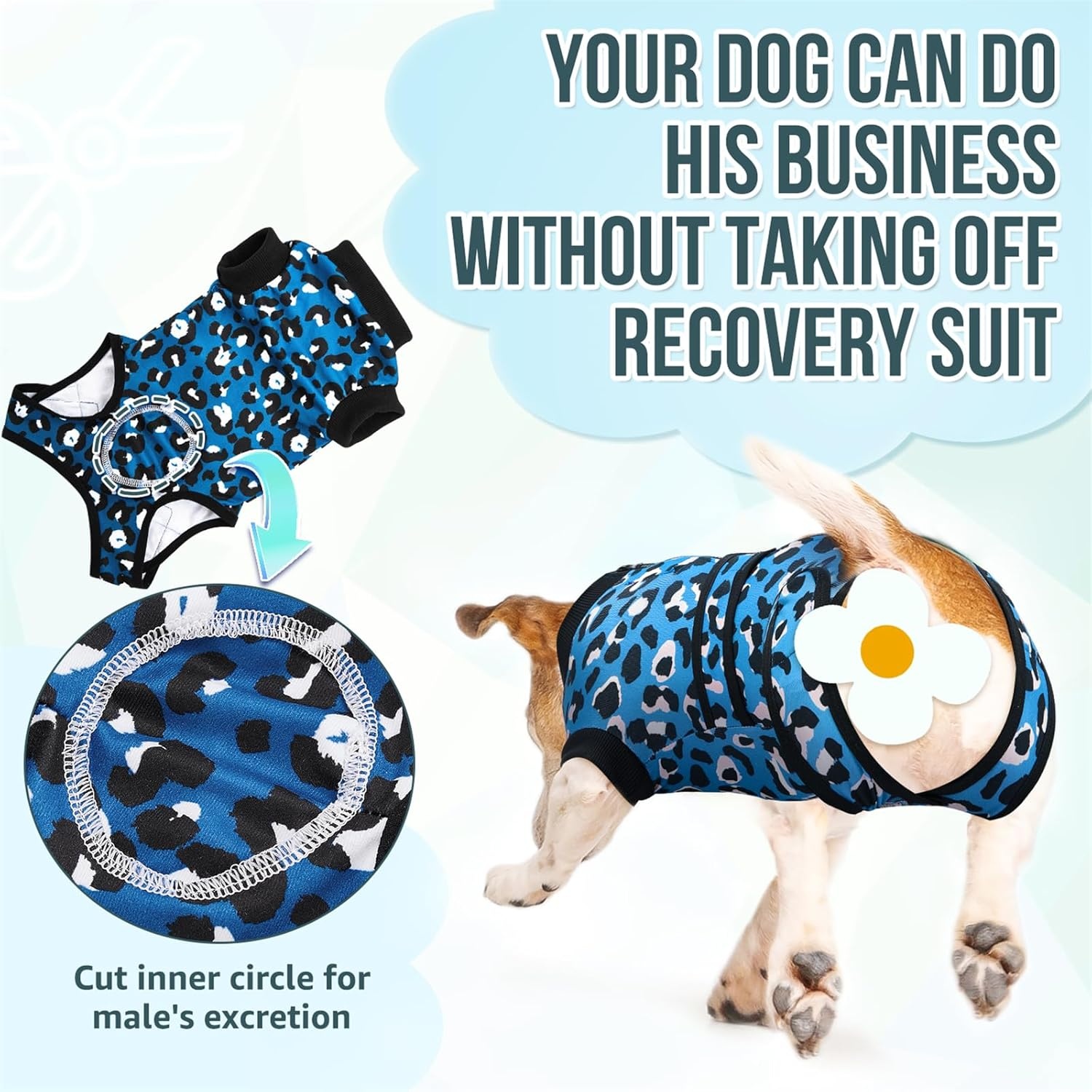 image:imageSlowTon Recovery Suit for Dogs Dog Surgery Suit Female Spay Male Neuter Dog Surgery Recovery Suit with Zipper Pet Surgical Onesies Bodysuit Abdominal Wound Bandages Pink Leopard S3Blue Leopard