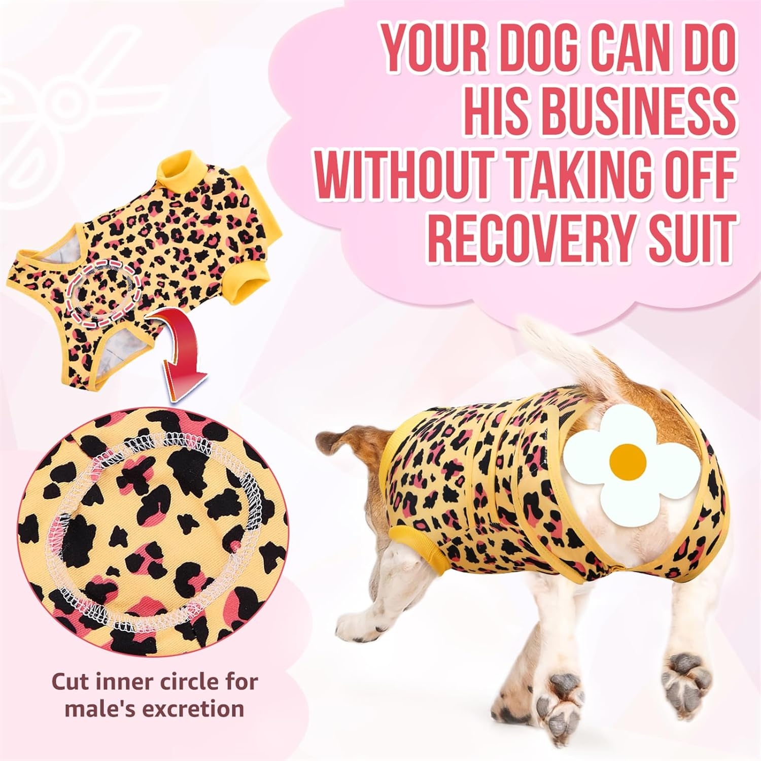 image:imageSlowTon Recovery Suit for Dogs Dog Surgery Suit Female Spay Male Neuter Dog Surgery Recovery Suit with Zipper Pet Surgical Onesies Bodysuit Abdominal Wound Bandages Pink Leopard S3Yellow Leopard