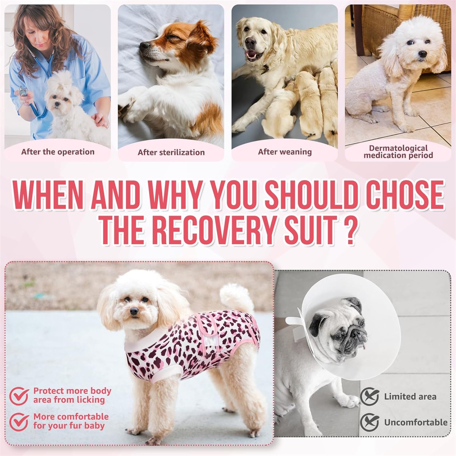 image:imageSlowTon Recovery Suit for Dogs Dog Surgery Suit Female Spay Male Neuter Dog Surgery Recovery Suit with Zipper Pet Surgical Onesies Bodysuit Abdominal Wound Bandages Pink Leopard S1Pink Leopard