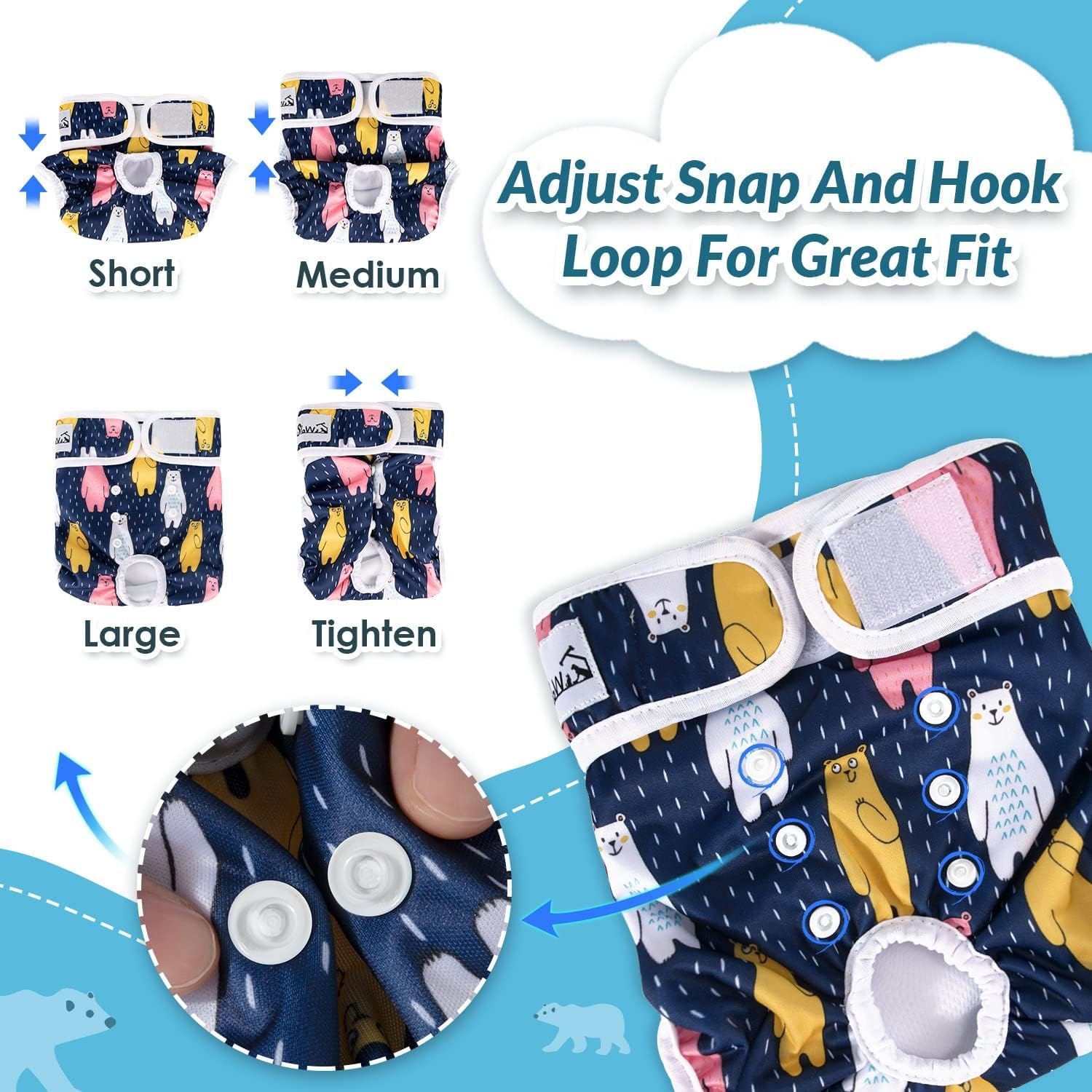 image:imageSlowTon Washable Dog Diapers Female 3 Pack No Leak Reusable Doggie Puppy Diaper with Adjustable Buttons Comfortable Female Dog Diapers for Heat Cycle Period Small Medium Large Dogs XSCAnimal
