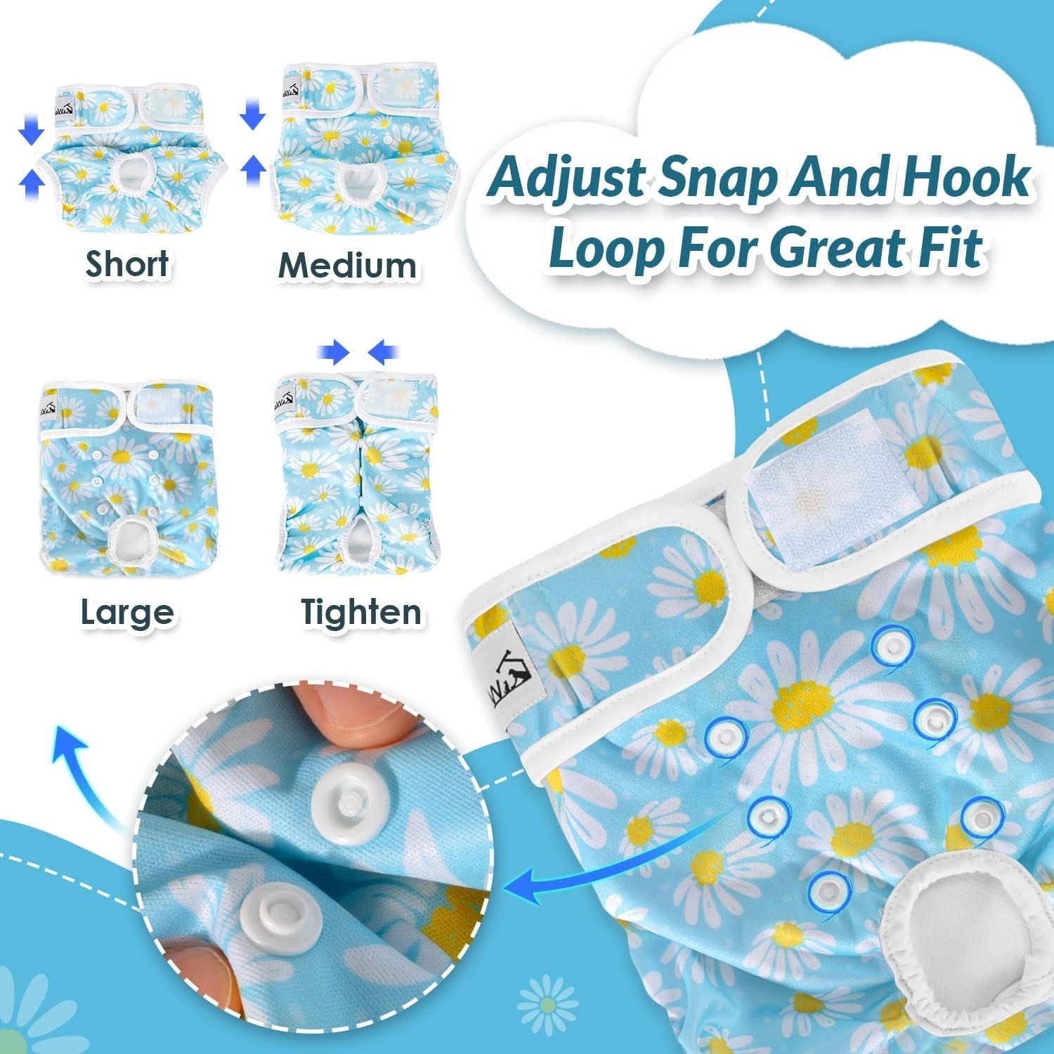 image:imageSlowTon Washable Dog Diapers Female 3 Pack No Leak Reusable Doggie Puppy Diaper with Adjustable Buttons Comfortable Female Dog Diapers for Heat Cycle Period Small Medium Large Dogs XSADaisy