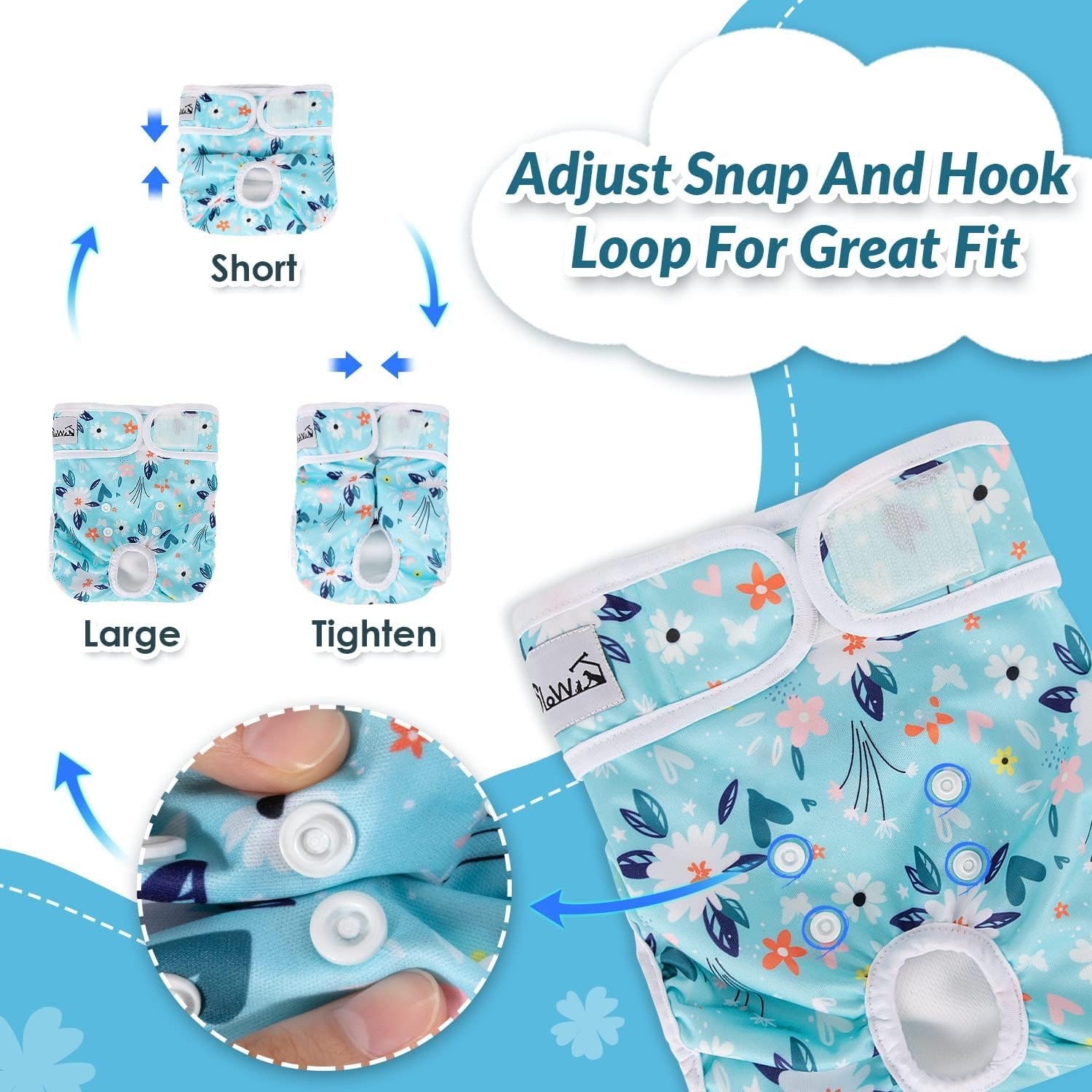image:imageSlowTon Washable Dog Diapers Female 3 Pack No Leak Reusable Doggie Puppy Diaper with Adjustable Buttons Comfortable Female Dog Diapers for Heat Cycle Period Small Medium Large Dogs XSBFlora