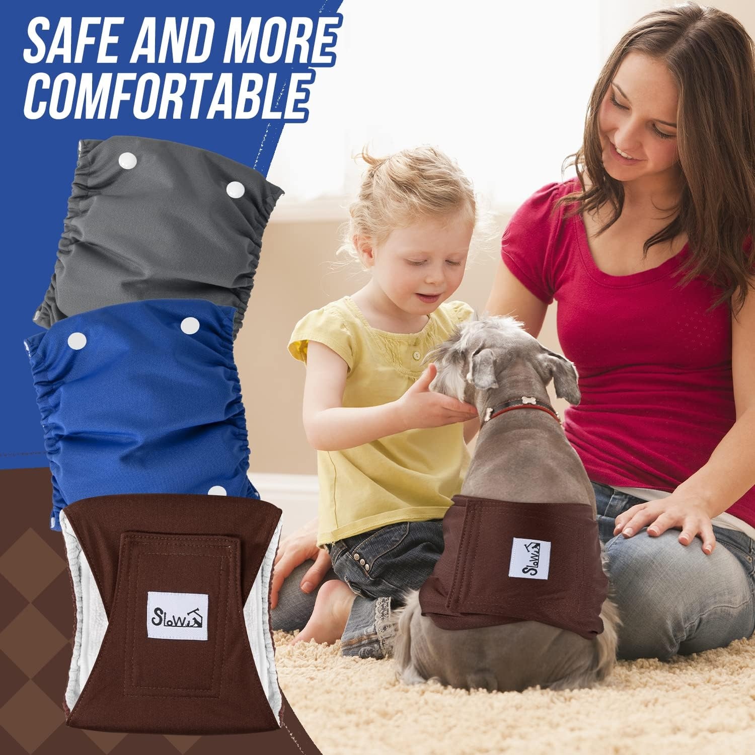 image:imageSlowTon Washable Dog Diapers Male 20 Wider amp Highly Absorbent Dog Belly Bands with Removable Pads 3 Pack Soft Reuseable Male Dog Wraps with Leak Proof Fit Grey Blue Brown Medium