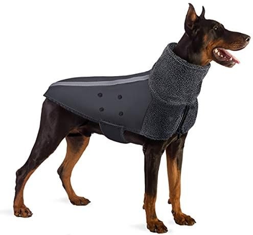 image:imageSlowTon Winter Dog Coat Warm Polar Fleece Lining Doggie Outdoor Jacket with Turtleneck Scarf Reflective Stripe Adjustable Waterproof Windproof Puppy Vest Soft Pet Outfits SGreyAGrey