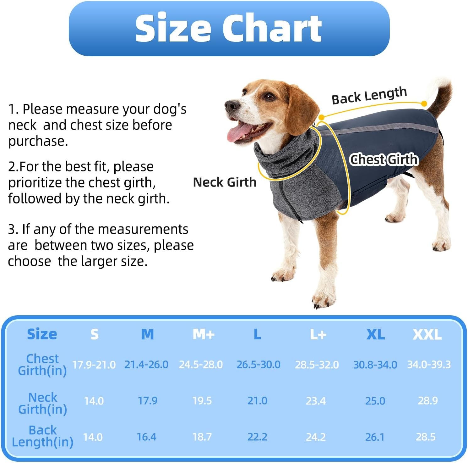 image:imageSlowTon Winter Dog Coat Warm Polar Fleece Lining Doggie Outdoor Jacket with Turtleneck Scarf Reflective Stripe Adjustable Waterproof Windproof Puppy Vest Soft Pet Outfits SGreyCDark Blue