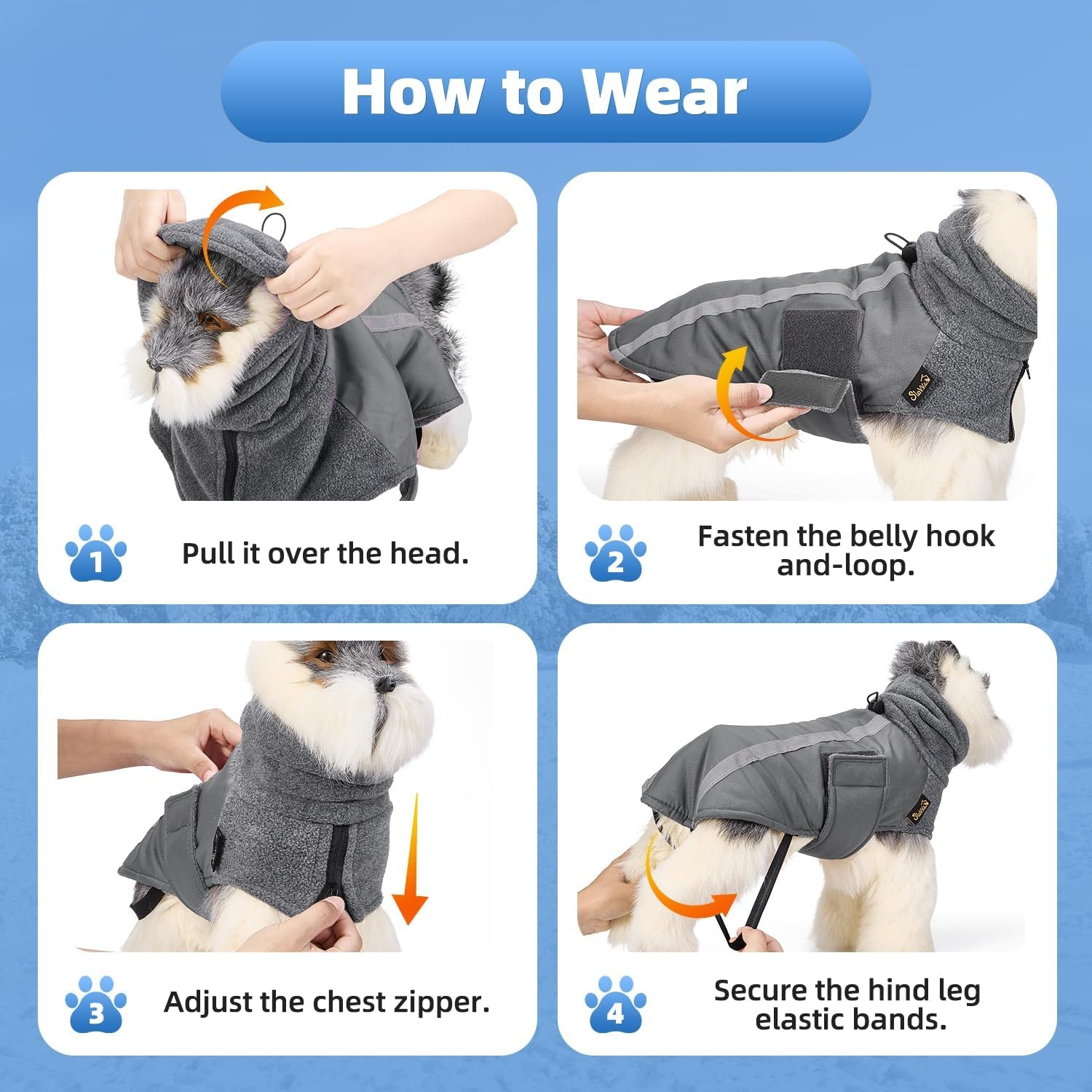 image:imageSlowTon Winter Dog Coat Warm Polar Fleece Lining Doggie Outdoor Jacket with Turtleneck Scarf Reflective Stripe Adjustable Waterproof Windproof Puppy Vest Soft Pet Outfits SGreyAGrey