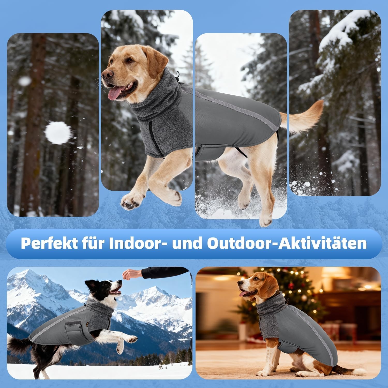 image:imageSlowTon Winter Dog Coat Warm Polar Fleece Lining Doggie Outdoor Jacket with Turtleneck Scarf Reflective Stripe Adjustable Waterproof Windproof Puppy Vest Soft Pet Outfits SGreyAGrey