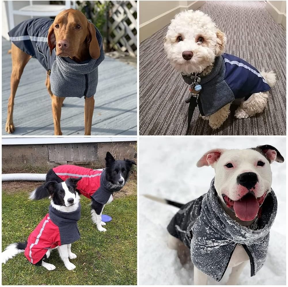 image:imageSlowTon Winter Dog Coat Warm Polar Fleece Lining Doggie Outdoor Jacket with Turtleneck Scarf Reflective Stripe Adjustable Waterproof Windproof Puppy Vest Soft Pet Outfits SGreyFFuchsia