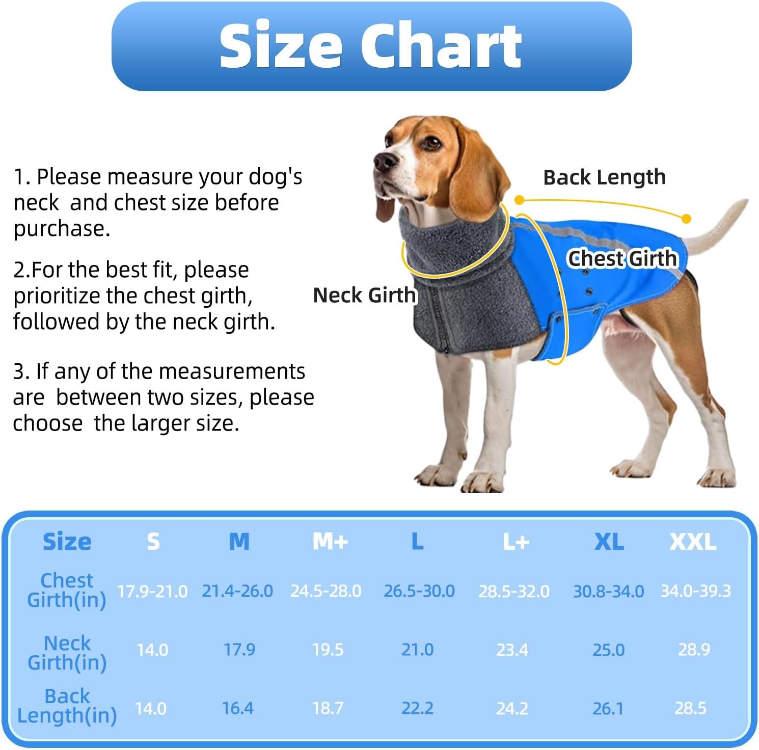 image:imageSlowTon Winter Dog Coat Warm Polar Fleece Lining Doggie Outdoor Jacket with Turtleneck Scarf Reflective Stripe Adjustable Waterproof Windproof Puppy Vest Soft Pet Outfits SGreyEBlue