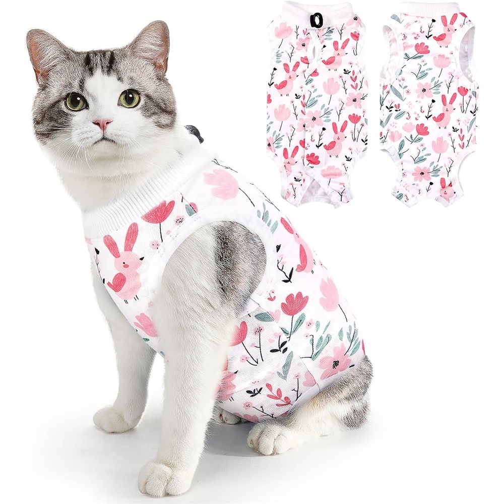 image:imageSlowTon Cat Recovery Suit Cat Onesie for Cats After Surgery Female Male Kitten Clothes Cats Surgical Spay Suit Abdominal Wounds ECollar Alternative Bodysuit Shirt AntiLicking Blue FlowerSWhite