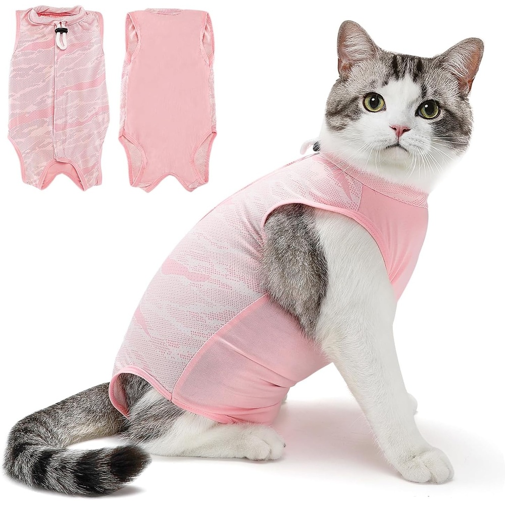 image:imageSlowTon Cat Recovery Suit Cat Onesie for Cats After Surgery Female Male Kitten Clothes Cats Surgical Spay Suit Abdominal Wounds ECollar Alternative Bodysuit Shirt AntiLicking Blue FlowerSQ Light Pink Hair Resistant
