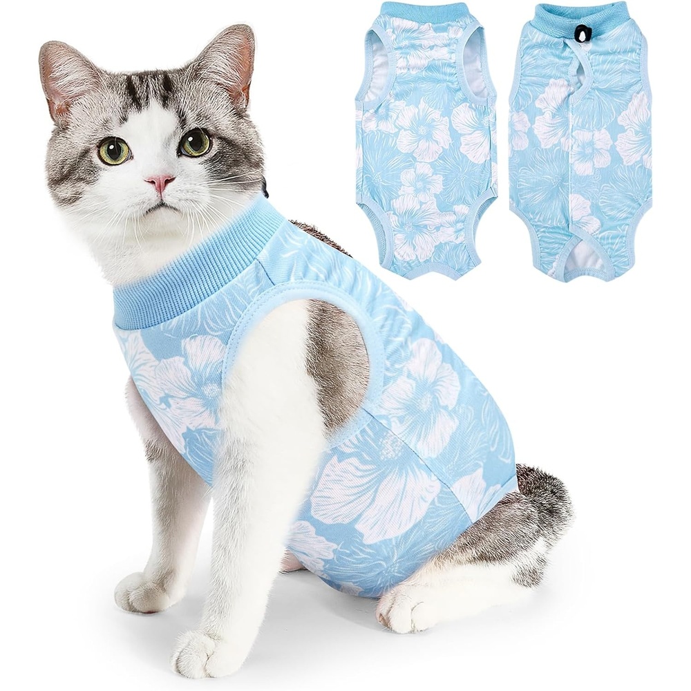 image:imageSlowTon Cat Recovery Suit Cat Onesie for Cats After Surgery Female Male Kitten Clothes Cats Surgical Spay Suit Abdominal Wounds ECollar Alternative Bodysuit Shirt AntiLicking Blue FlowerSBlue Flower