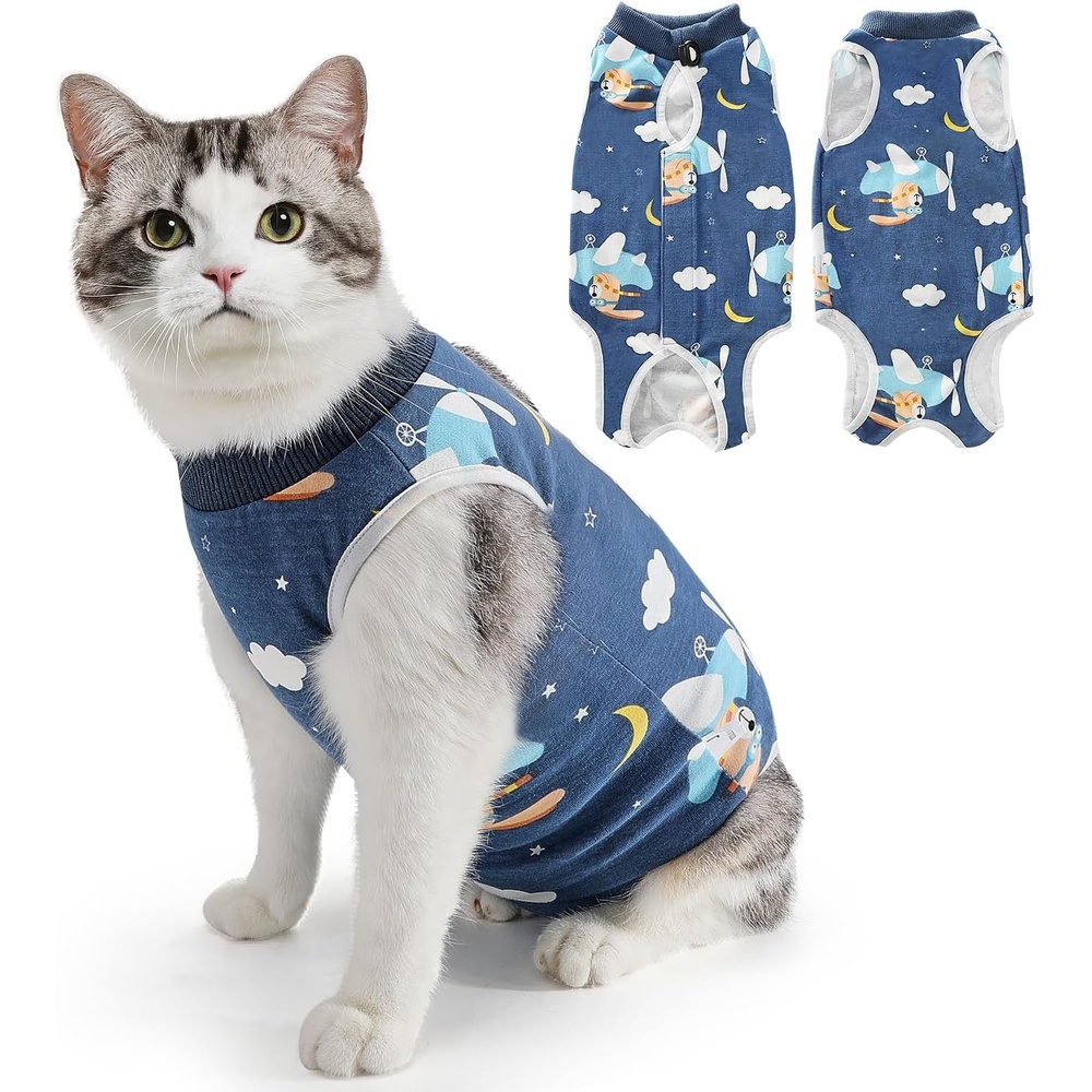 image:imageSlowTon Cat Recovery Suit Cat Onesie for Cats After Surgery Female Male Kitten Clothes Cats Surgical Spay Suit Abdominal Wounds ECollar Alternative Bodysuit Shirt AntiLicking Blue FlowerSNavy