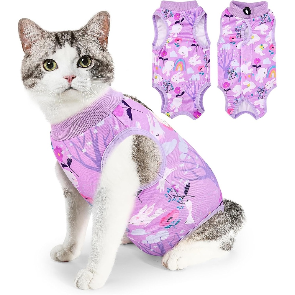 image:imageSlowTon Cat Recovery Suit Cat Onesie for Cats After Surgery Female Male Kitten Clothes Cats Surgical Spay Suit Abdominal Wounds ECollar Alternative Bodysuit Shirt AntiLicking Blue FlowerSPurple