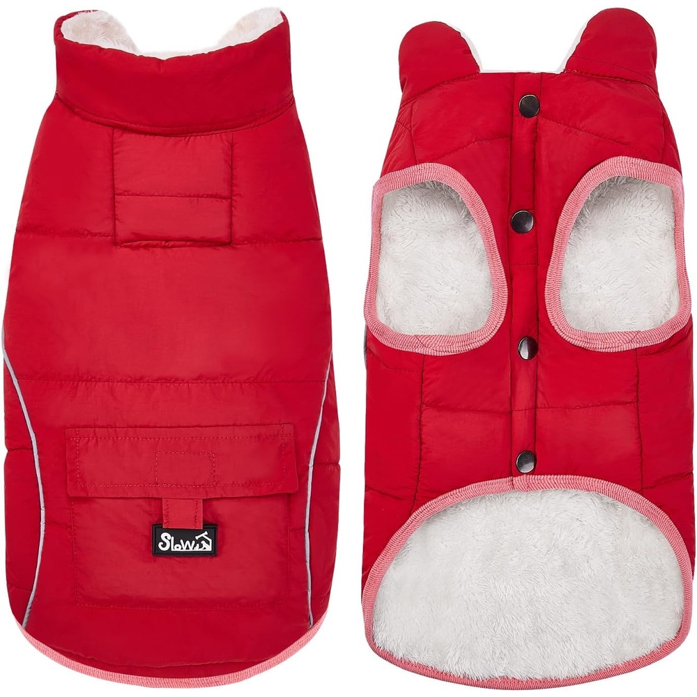 image:imageSlowTon Dog Coat Warm Dog Winter Coat Waterproof Reflective Winter Jacket with Pocket Puppy Fleece Vest Pet Apparel Cold Weather Clothes for Small Medium Large Dogs Boy Girl Red S1Red