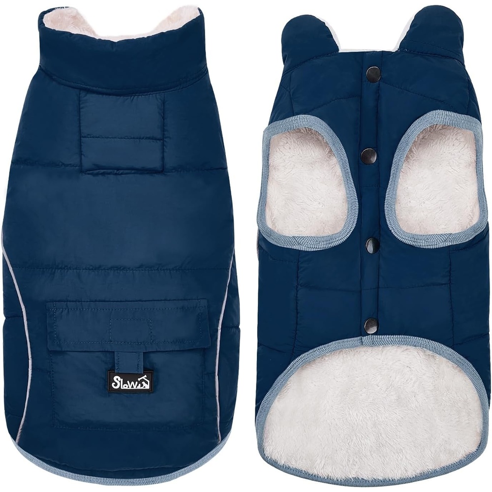 image:imageSlowTon Dog Coat Warm Dog Winter Coat Waterproof Reflective Winter Jacket with Pocket Puppy Fleece Vest Pet Apparel Cold Weather Clothes for Small Medium Large Dogs Boy Girl Red S2Navy