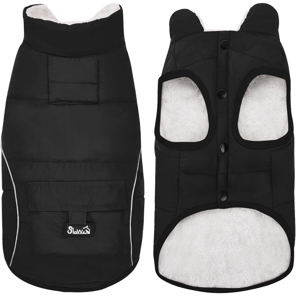 image:imageSlowTon Dog Coat Warm Dog Winter Coat Waterproof Reflective Winter Jacket with Pocket Puppy Fleece Vest Pet Apparel Cold Weather Clothes for Small Medium Large Dogs Boy Girl Red S3Black