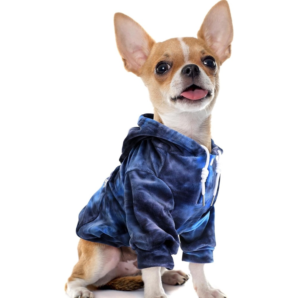 image:imageSlowTon Dog Hoodie Tie Dye Warm Dog Sweater Hoodies with Pocket Fall Winter Dogs Coat Jacket Pet Outfit Puppy Hooded Sweatshirt Clothes for Small Medium Large Dogs Boy Girl Red LBlue Tiedye