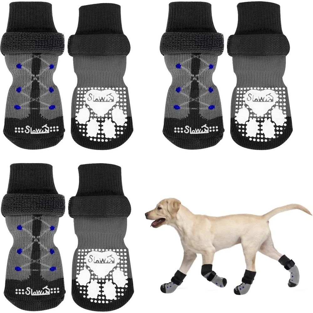 image:imageSlowTon Dog Socks Anti Slip 3 Pairs Dog Grip Socks for Hardwood Floors with Double Sides Grips Socks for Dogs to Prevent Licking Paws for Small Medium Large Dogs Grippers for Senior DogsB S