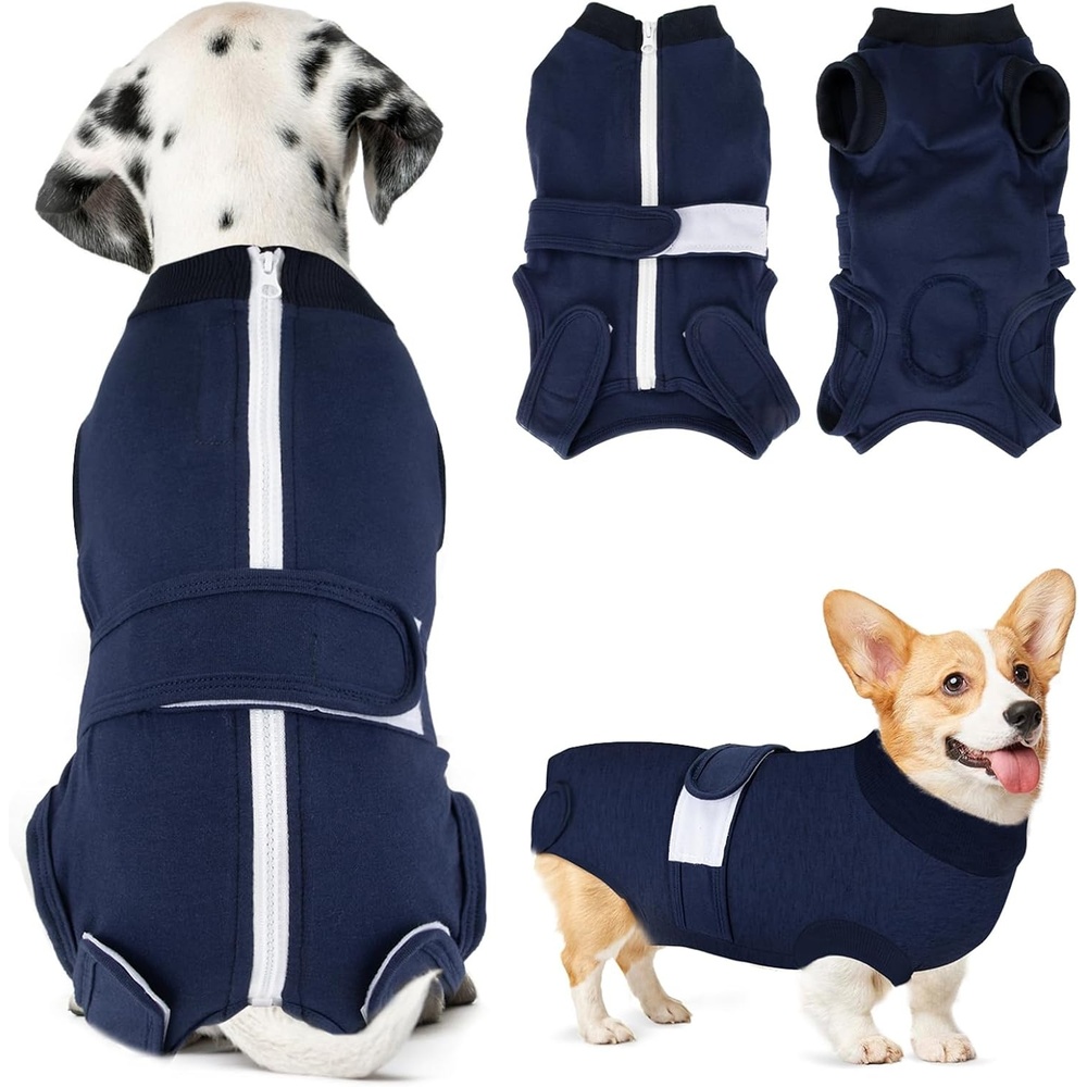 image:imageSlowTon Dog Surgery Recovery Suit Zipper On Dog Onesies After Surgery for Female Male Dogs Abdominal Wounds Bandages ConeECollar Alternative Surgical Body Suit AntiLicking PinkTie DyeS2Dark Blue