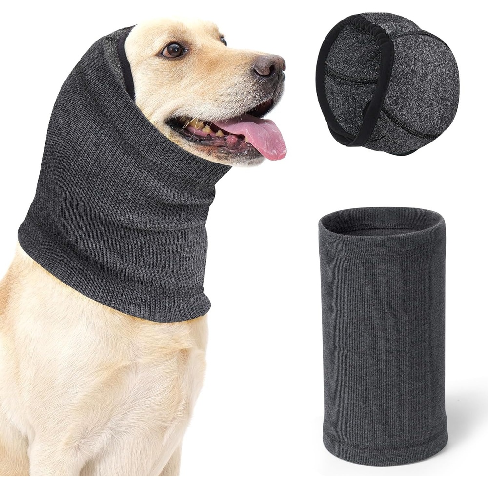 image:imageSlowTon Quiet Ears Dog Hoodie 2 Pcs Ear Wrap Dog Ear Muffs Noise Protection Anxiety Relief Dogs Hat Calming Hood Head Cover Pet Headband Dogs Ear Protector for Grooming Force Drying GreySGrey 2 Pieces