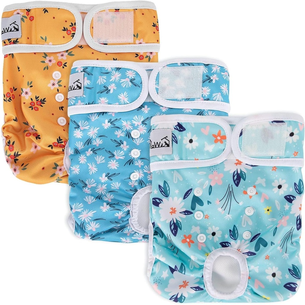 image:imageSlowTon Washable Dog Diapers Female 3 Pack No Leak Reusable Doggie Puppy Diaper with Adjustable Buttons Comfortable Female Dog Diapers for Heat Cycle Period Small Medium Large Dogs XSBFlora