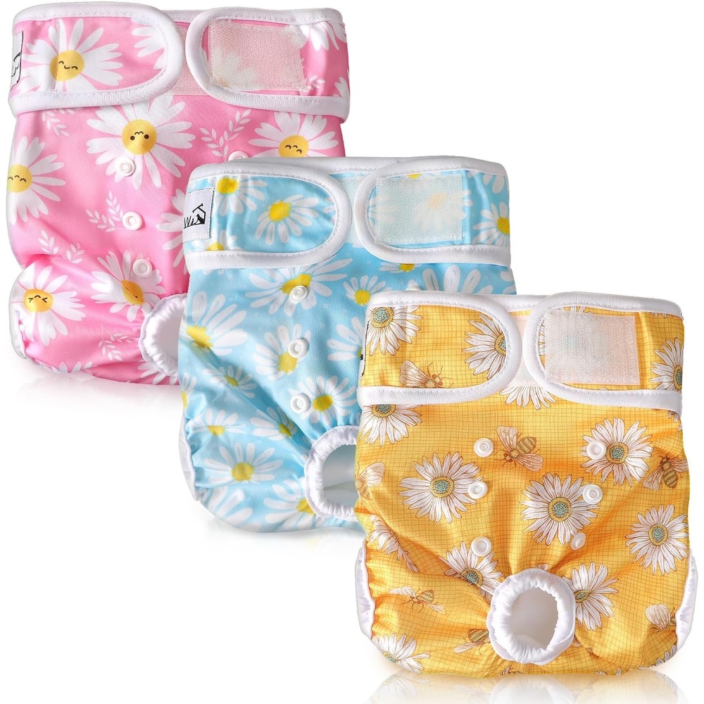 image:imageSlowTon Washable Dog Diapers Female 3 Pack No Leak Reusable Doggie Puppy Diaper with Adjustable Buttons Comfortable Female Dog Diapers for Heat Cycle Period Small Medium Large Dogs XSADaisy